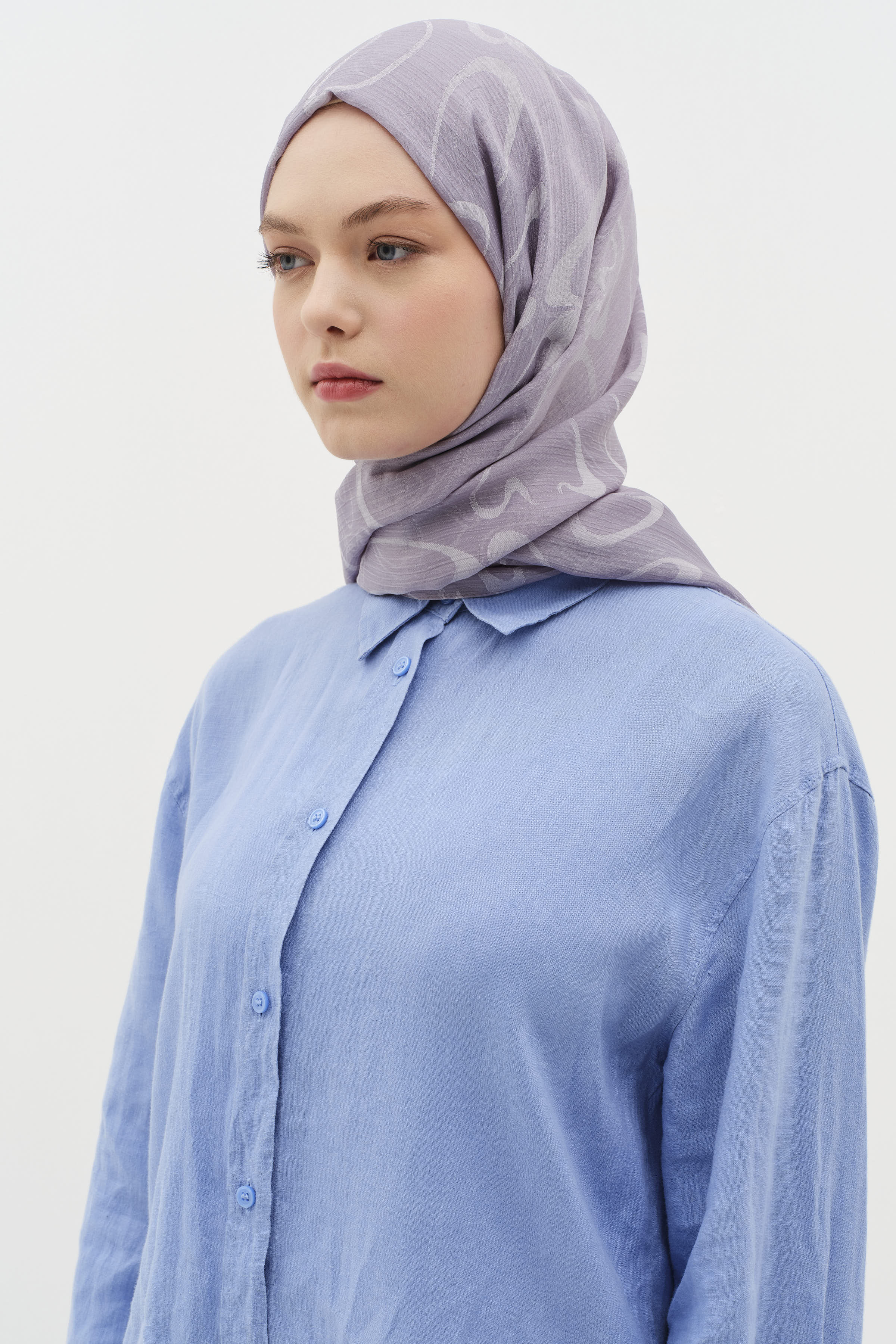 Dalga Desenli Floş Şal - Gri TUĞBA