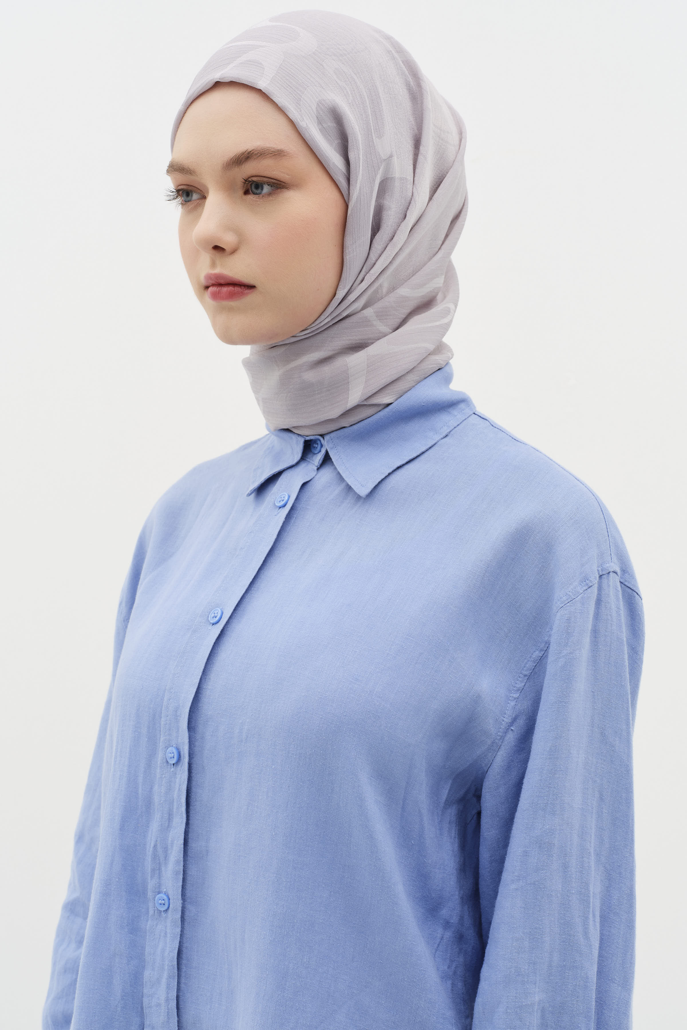 Dalga Desenli Floş Şal - Gümüş TUGBA