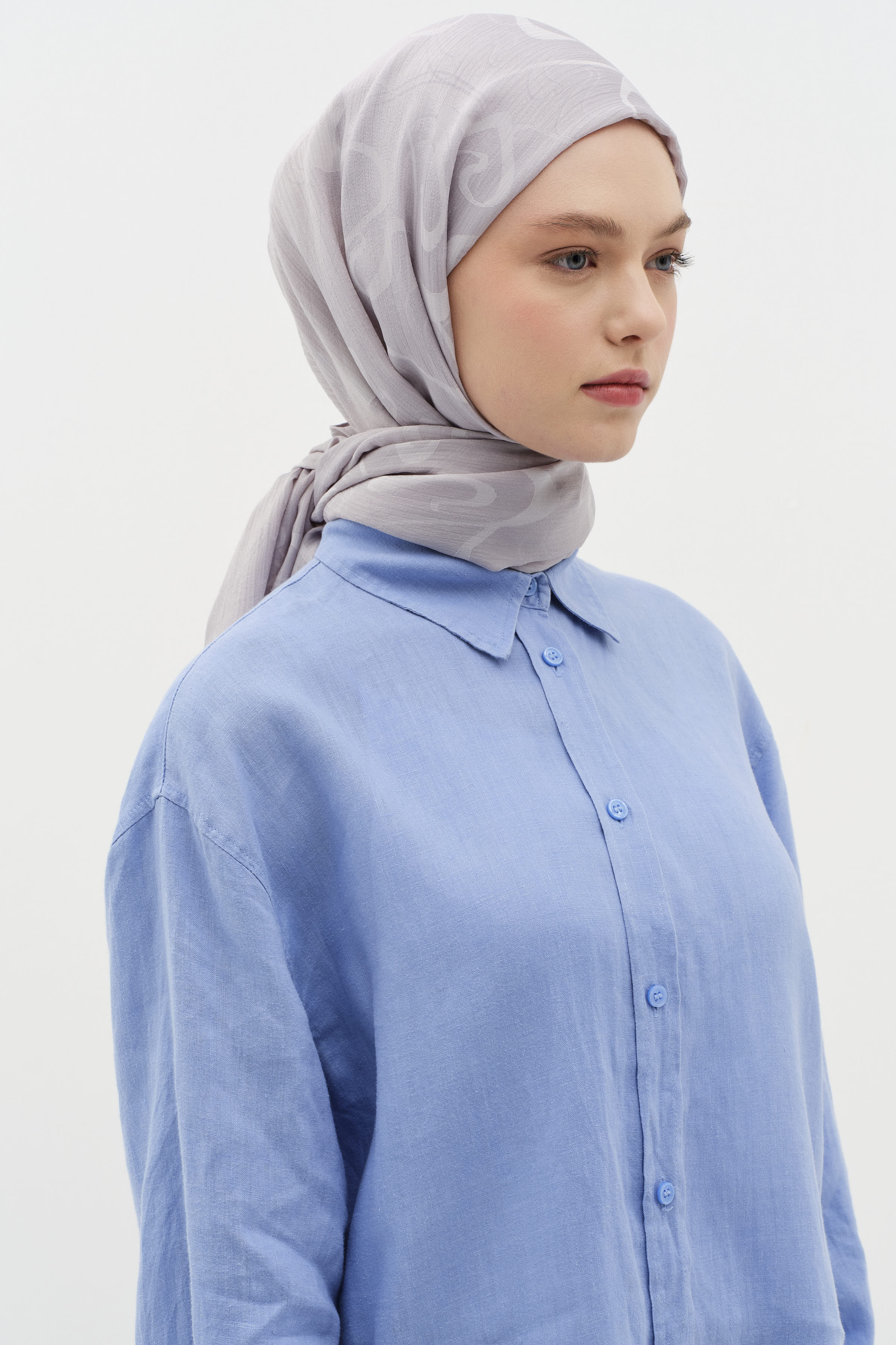 Dalga Desenli Floş Şal - Gümüş TUGBA