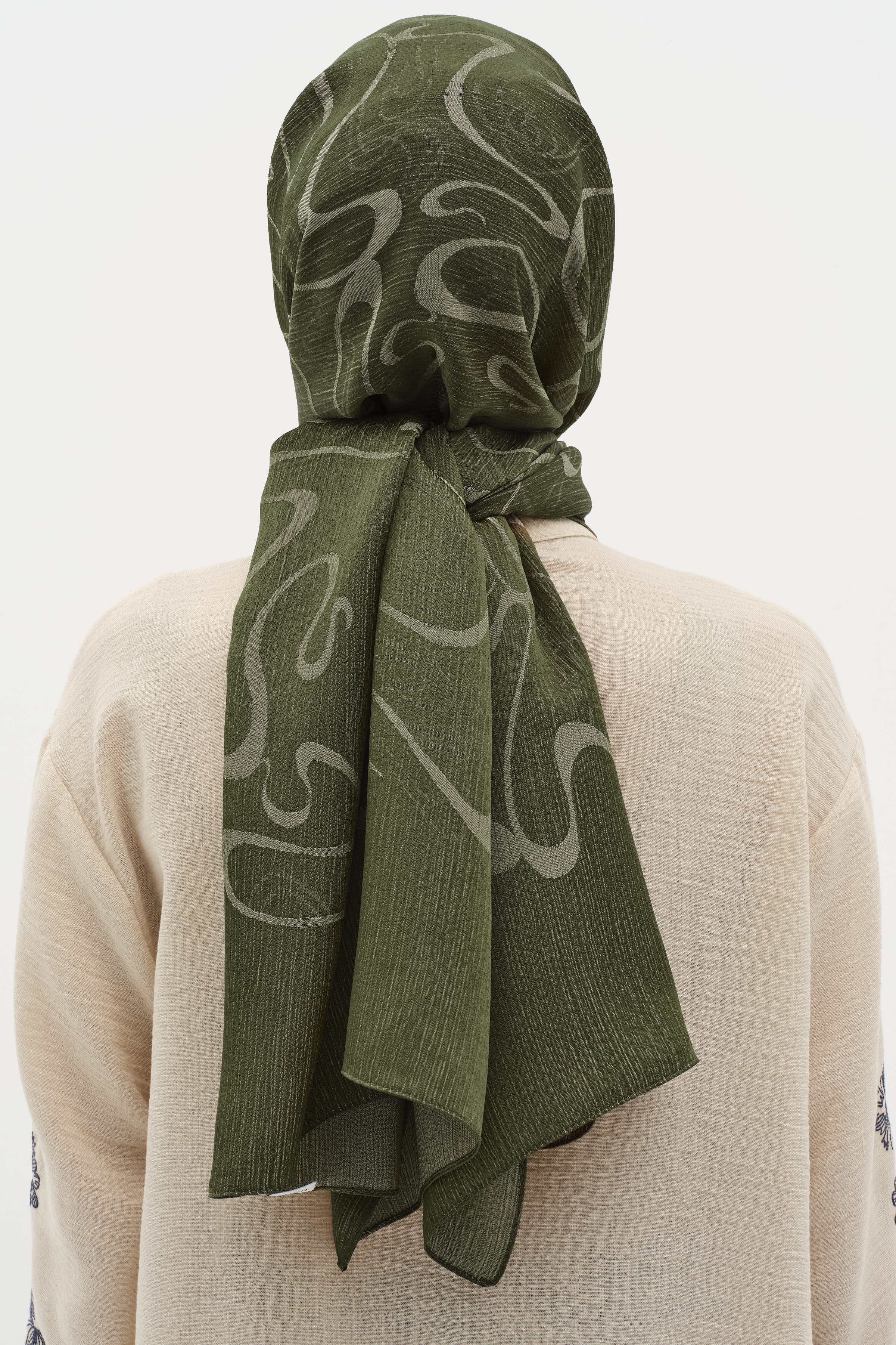 Dalga Desenli Floş Şal - Haki TUĞBA