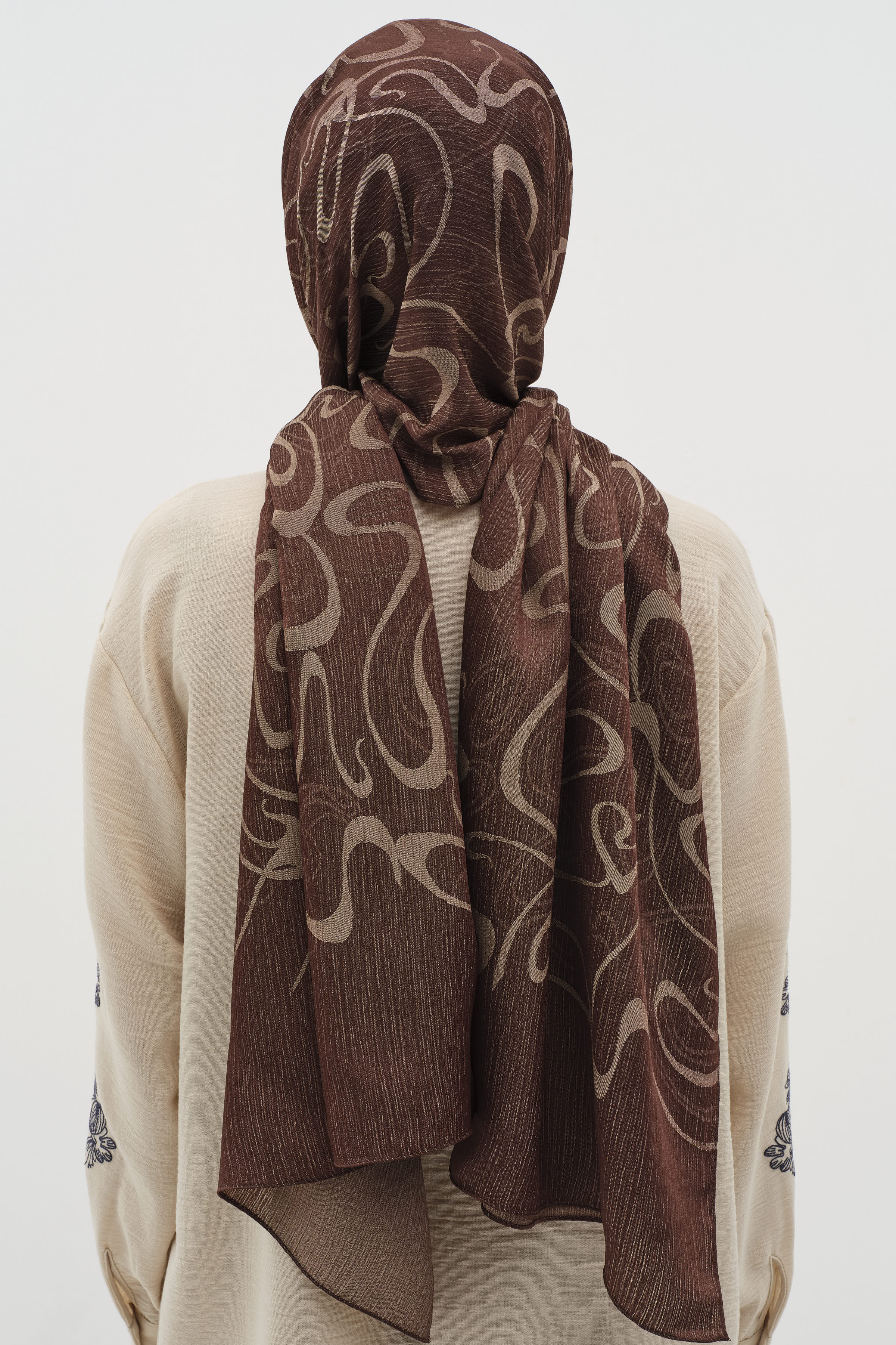 Dalga Desenli Floş Şal - Kahve TUĞBA
