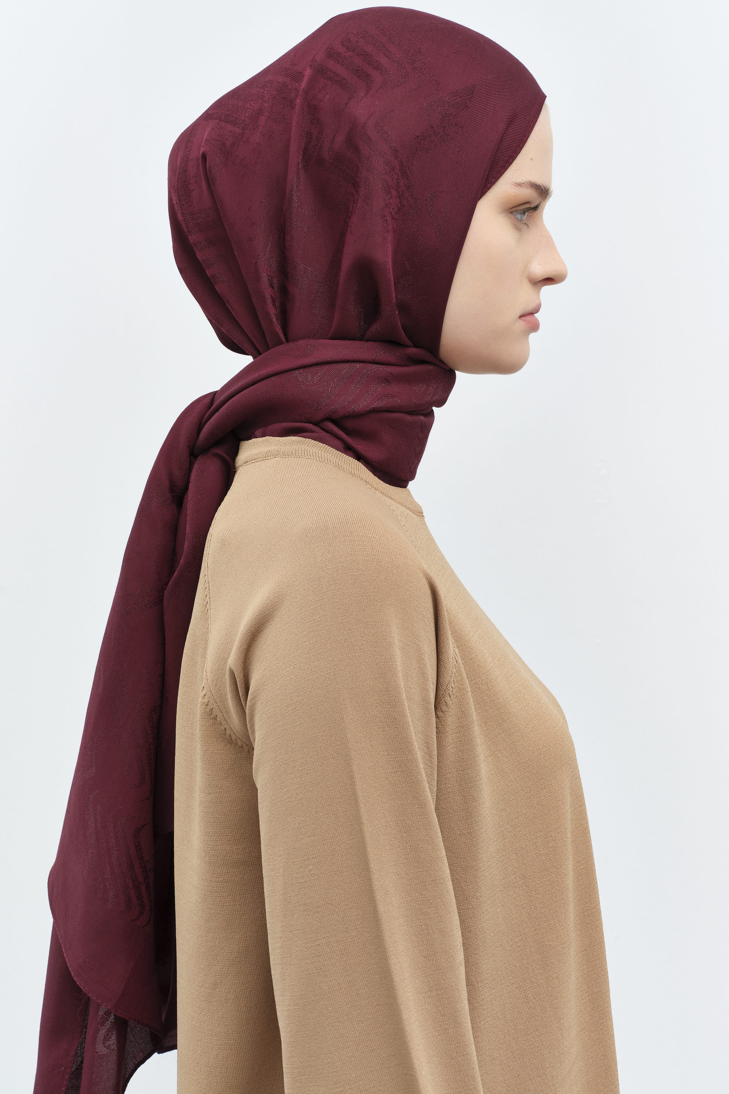 Dalga Desenli Şal - Bordo TUGBA