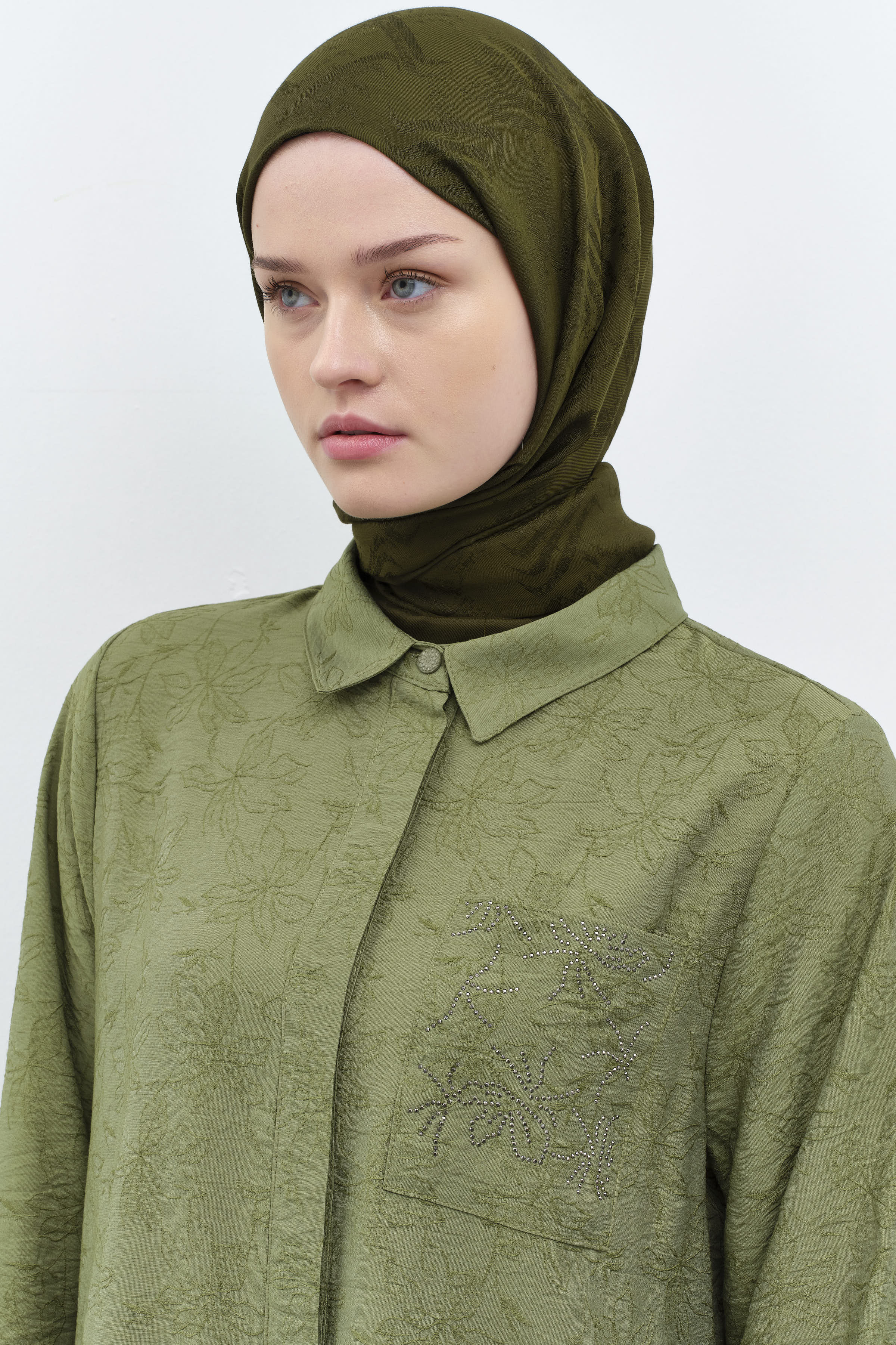 Dalga Desenli Şal - Haki TUGBA