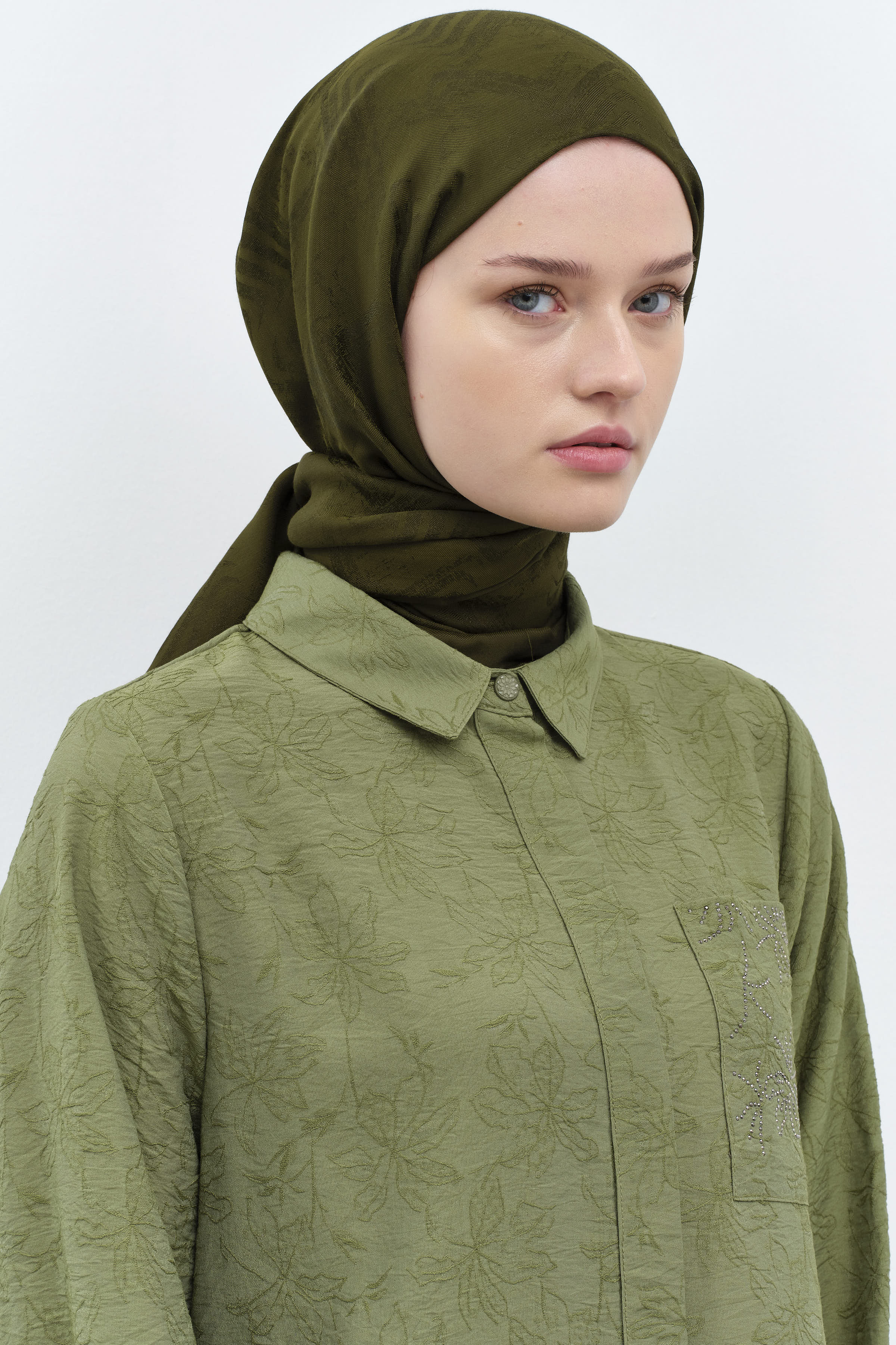 Dalga Desenli Şal - Haki TUGBA