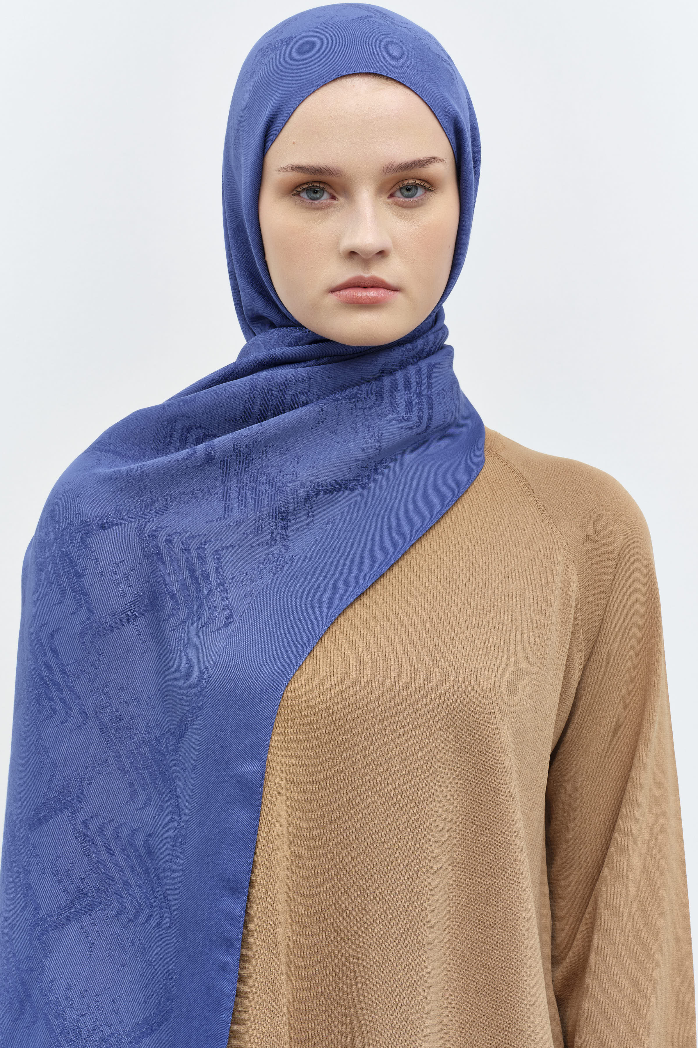 Dalga Desenli Şal - İndigo TUGBA