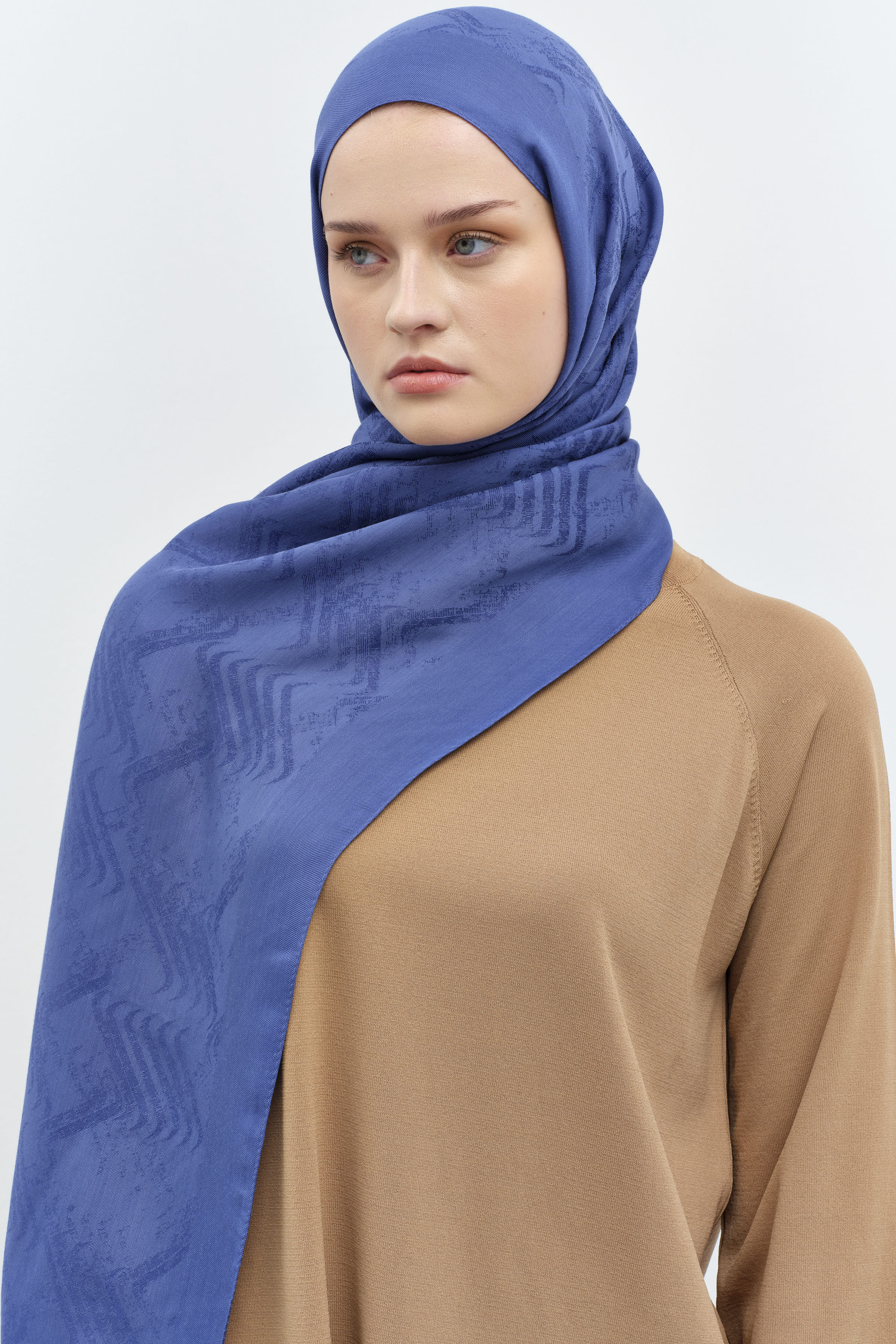 Dalga Desenli Şal - İndigo TUGBA