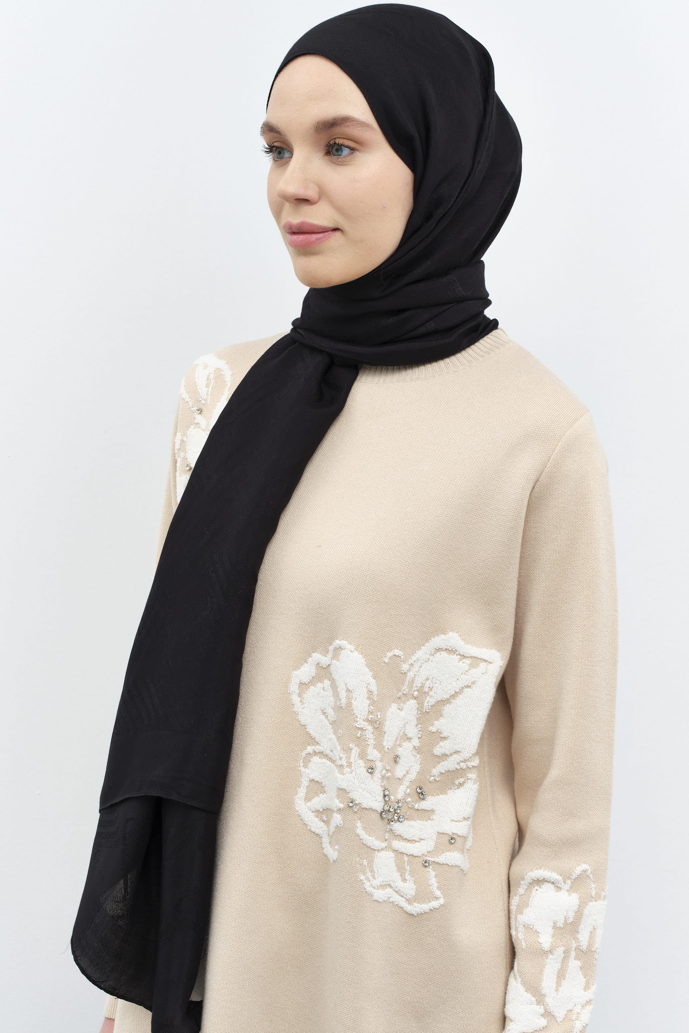 Dalga Desenli Şal - Siyah TUGBA