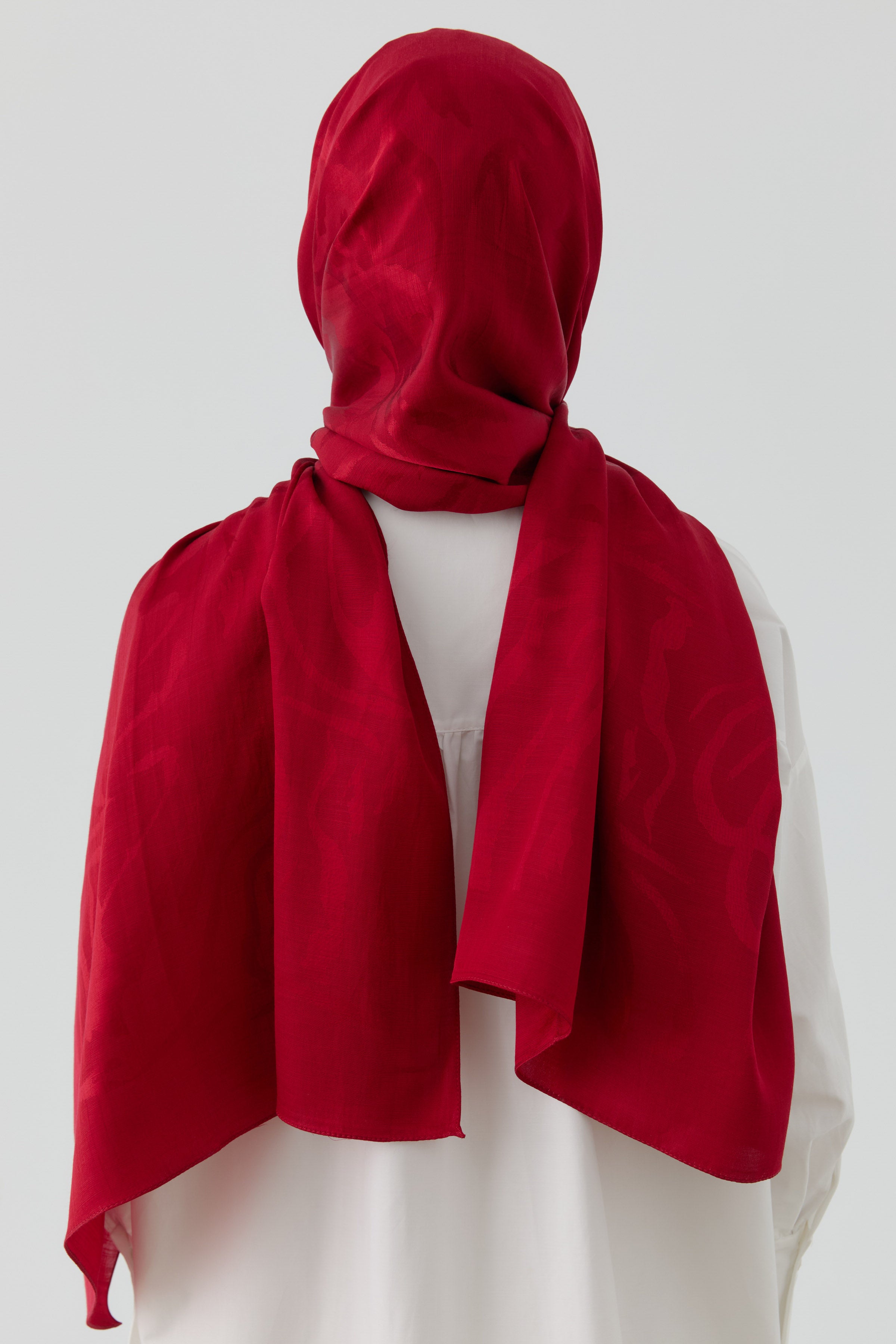 Dalgalı Nida Naturel Şal - Kırmızı TUGBA