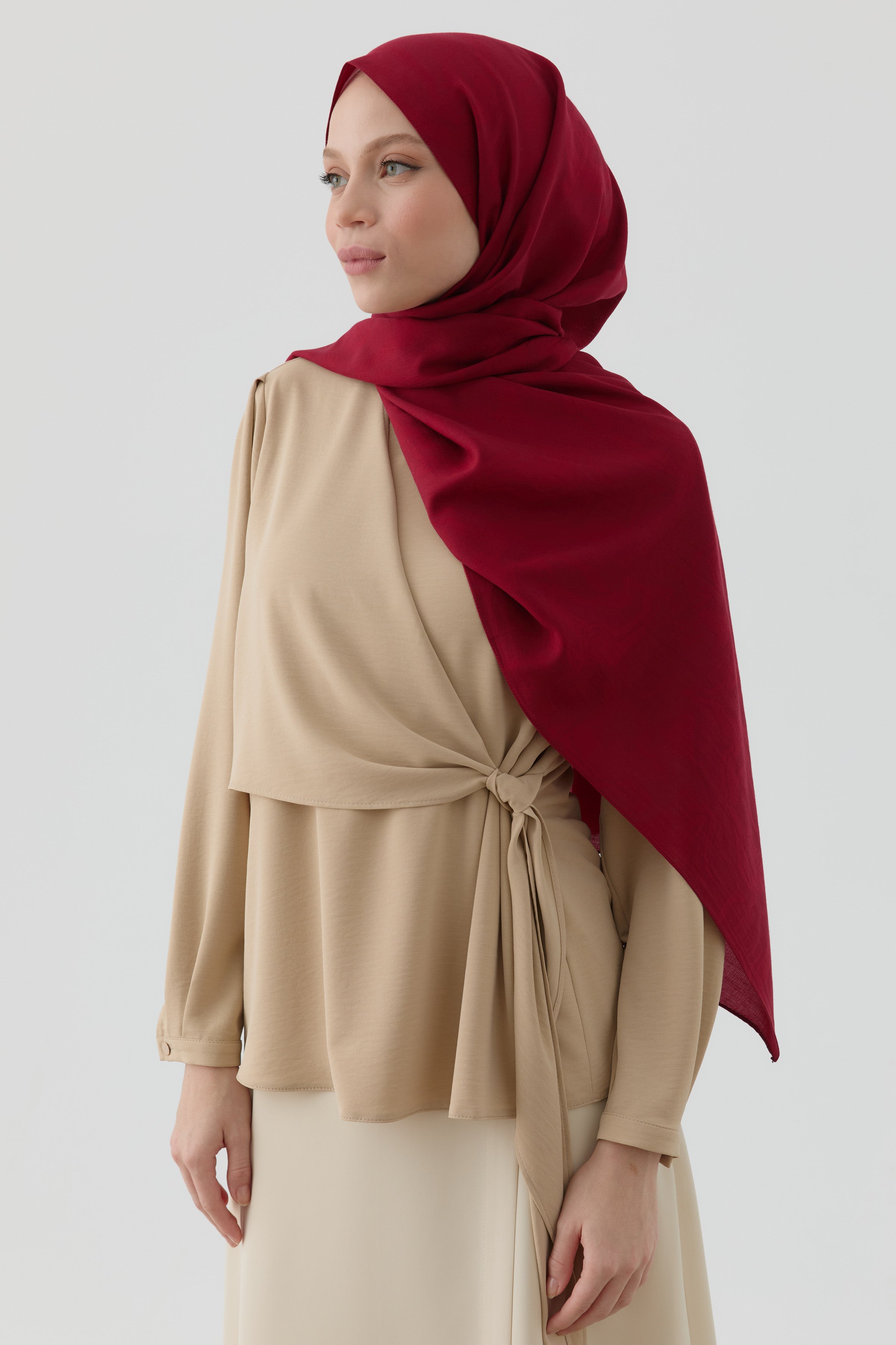 Dalgasal Desen Pamuk Şal - Bordo TUGBA