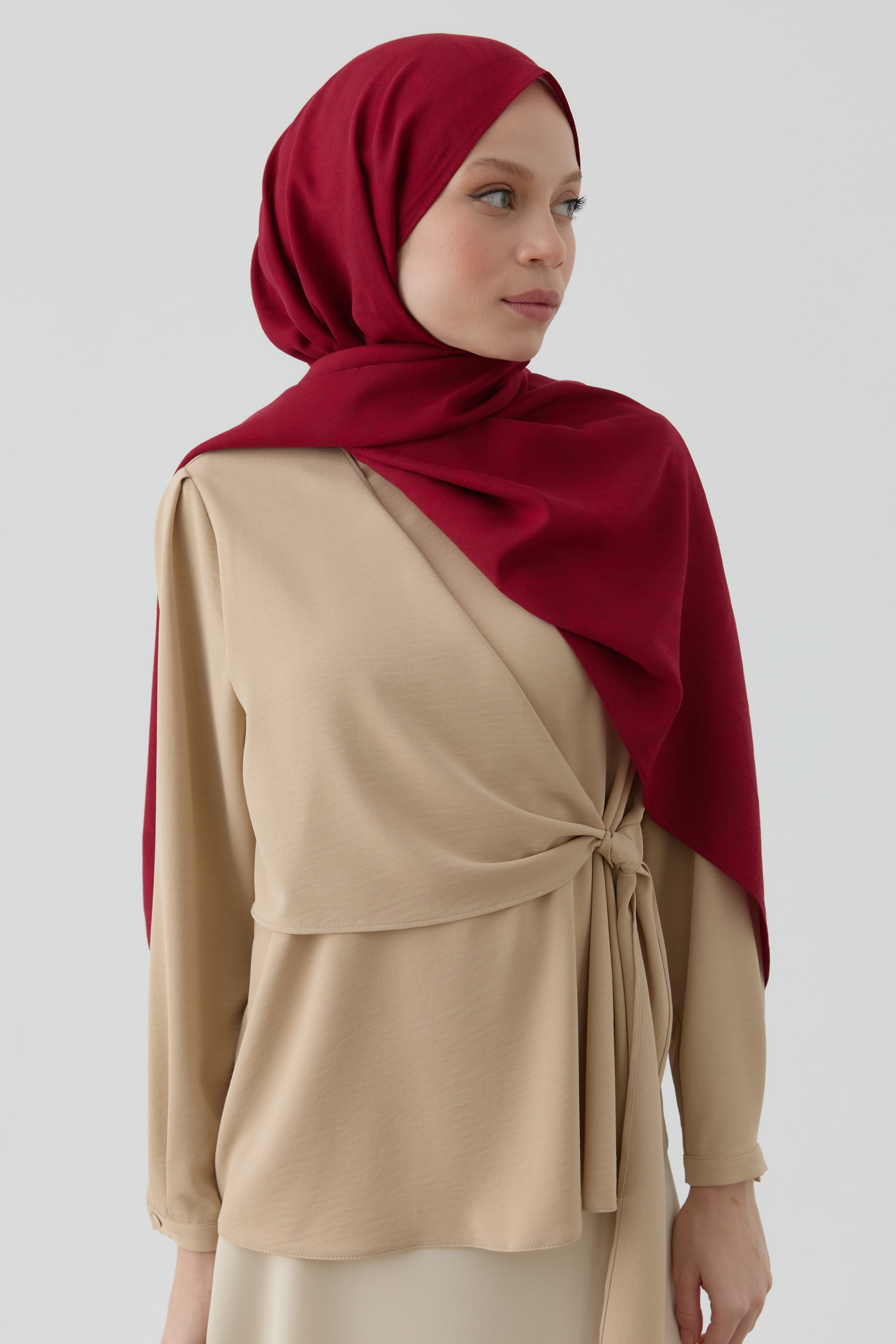 Dalgasal Desen Pamuk Şal - Bordo TUGBA