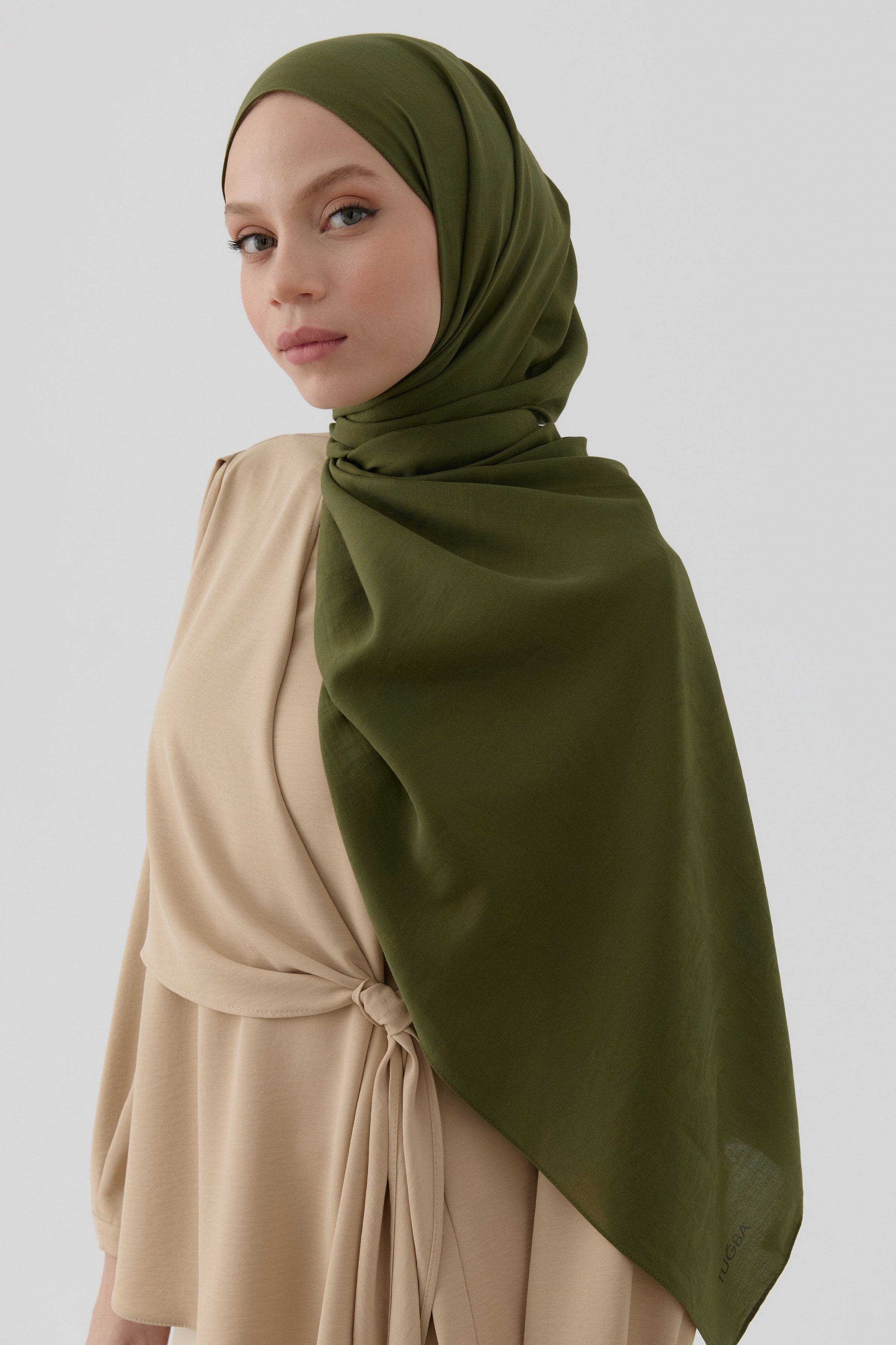 Dalgasal Desen Pamuk Şal - Haki TUGBA