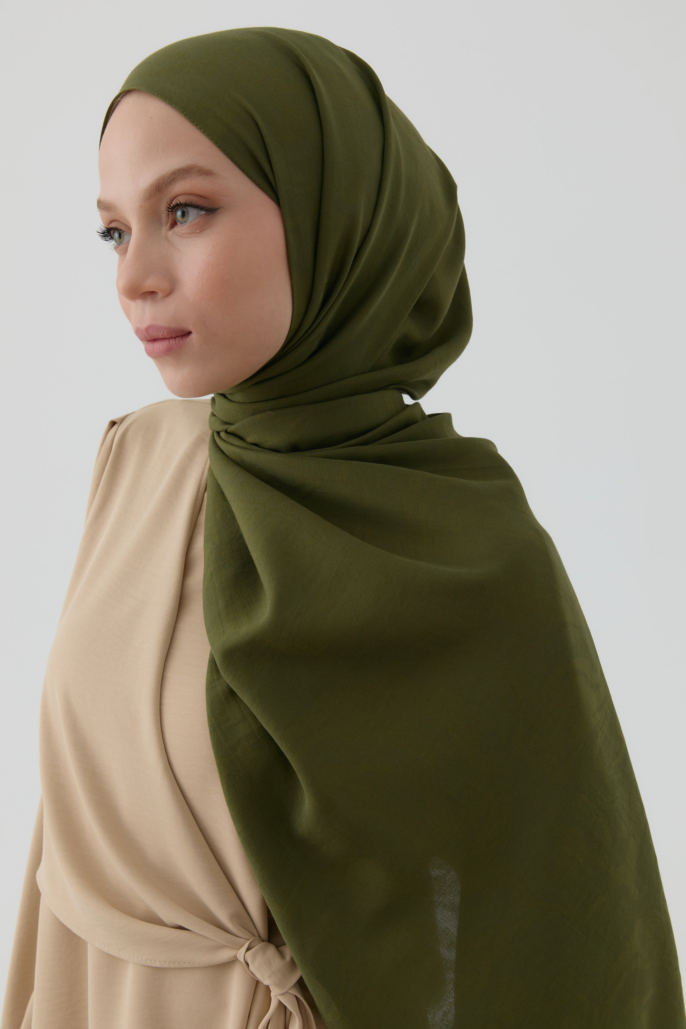 Dalgasal Desen Pamuk Şal - Haki TUGBA