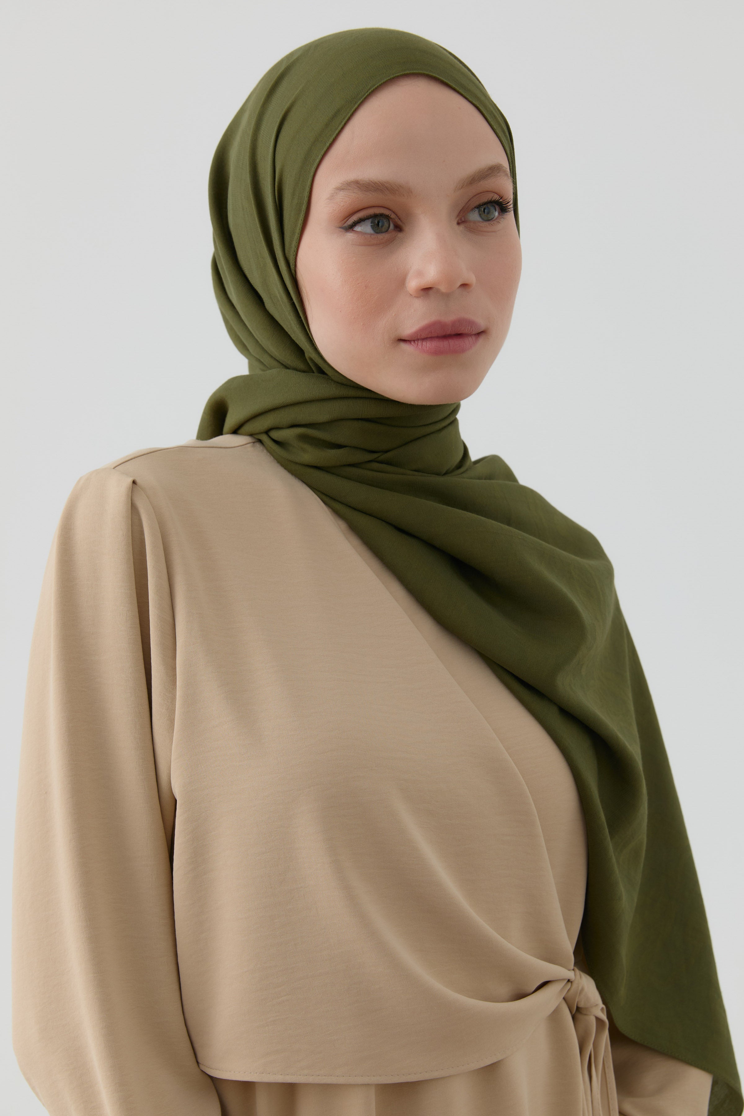 Dalgasal Desen Pamuk Şal - Haki TUGBA