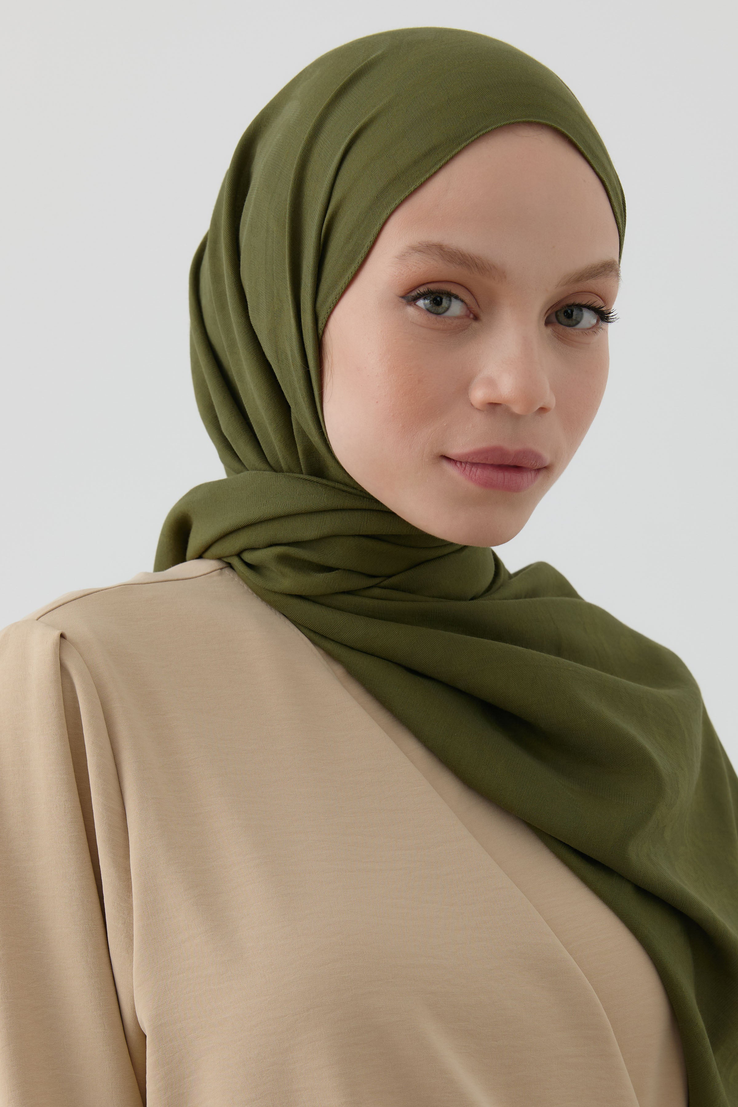 Dalgasal Desen Pamuk Şal - Haki TUGBA