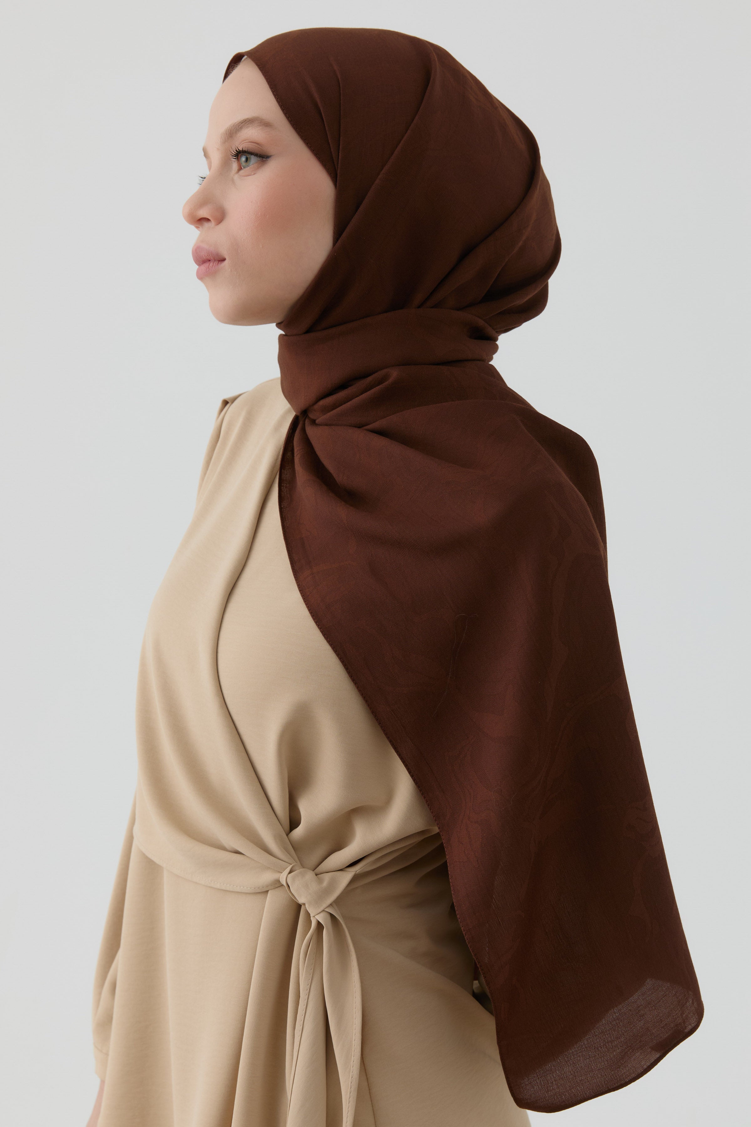 Dalgasal Desen Pamuk Şal - Kahve TUGBA