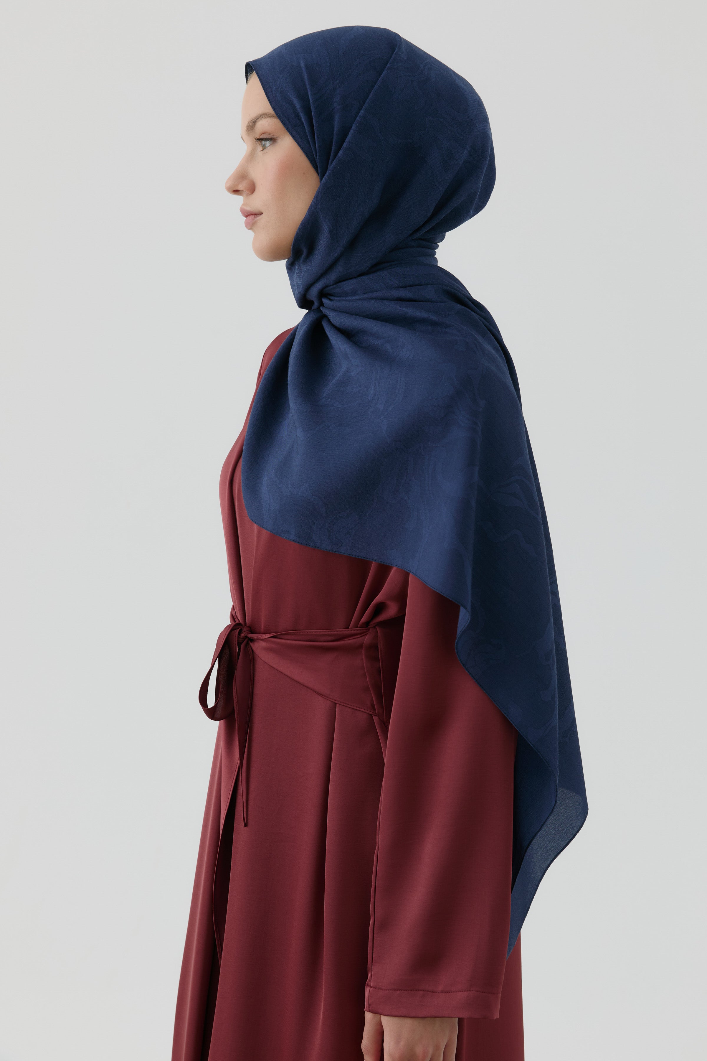 Dalgasal Desen Pamuk Şal - Lacivert TUGBA