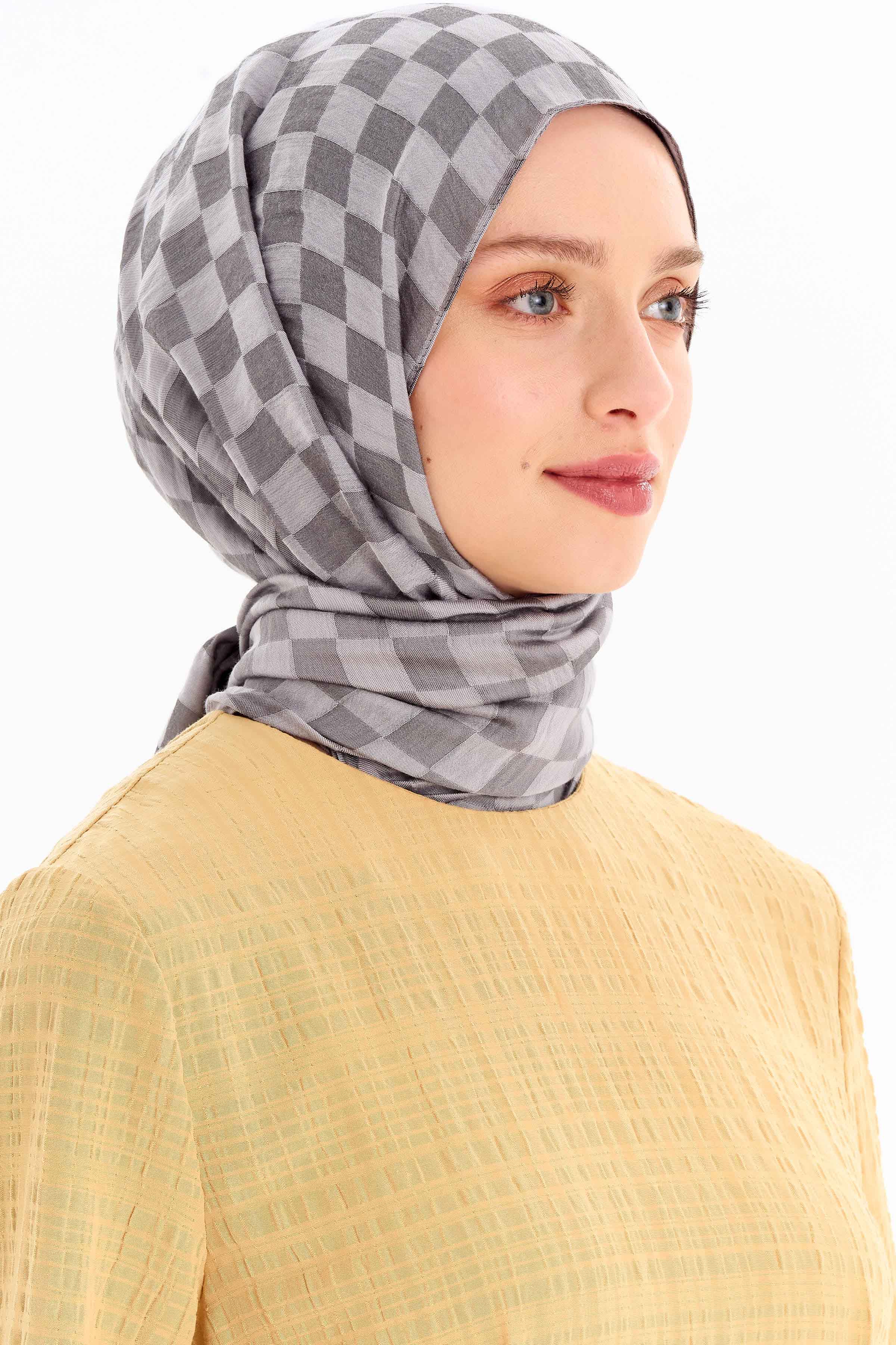 Dama Desen Viskon Şal - Gri TUGBA