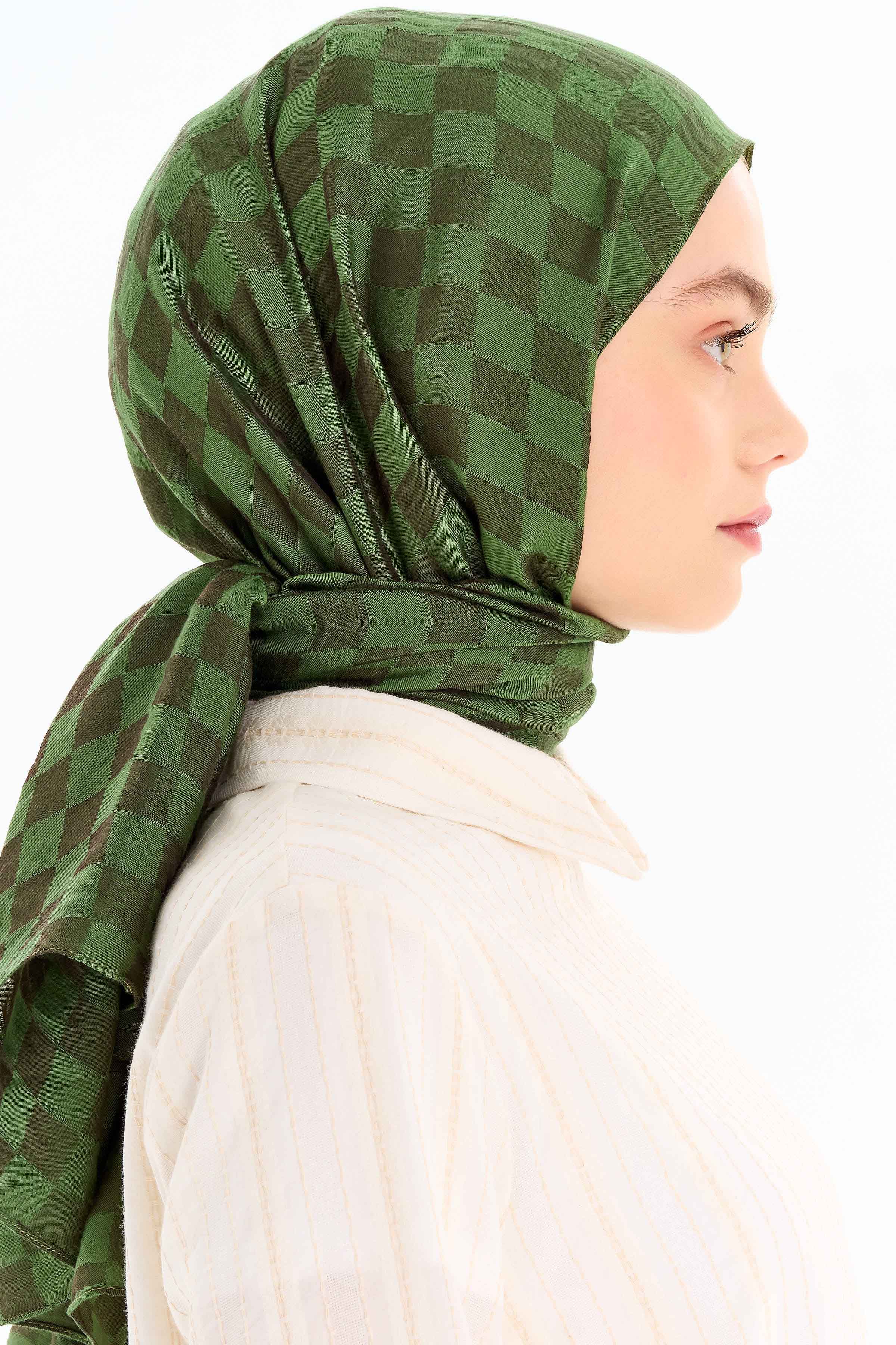 Dama Desen Viskon Şal - Haki TUGBA