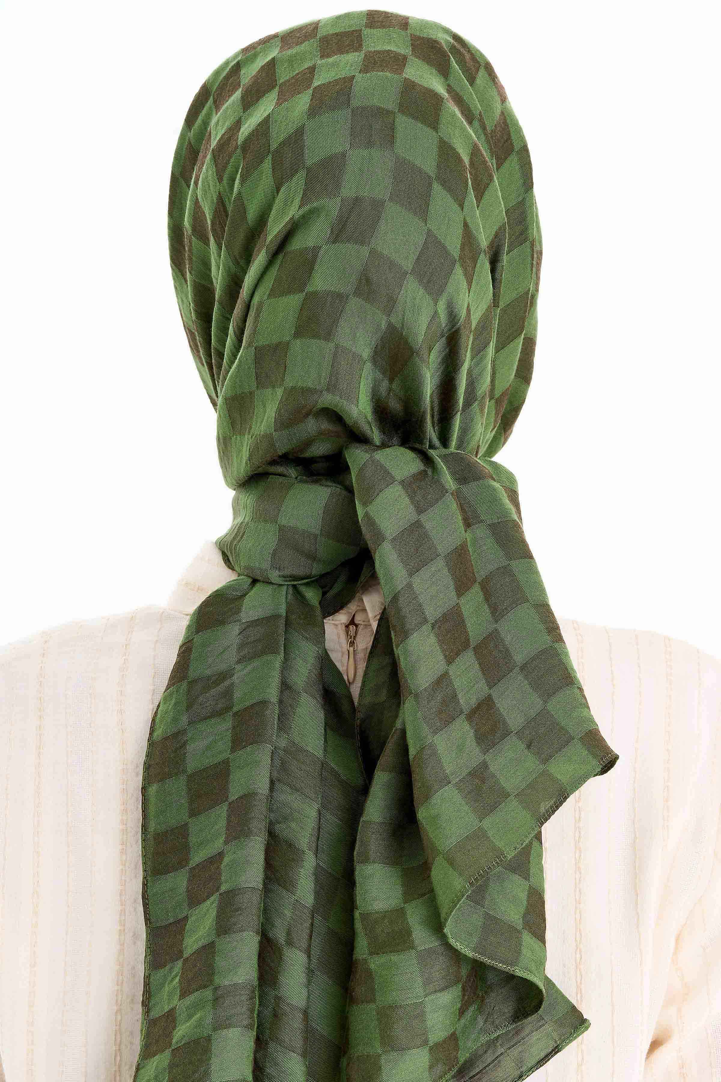 Dama Desen Viskon Şal - Haki TUGBA