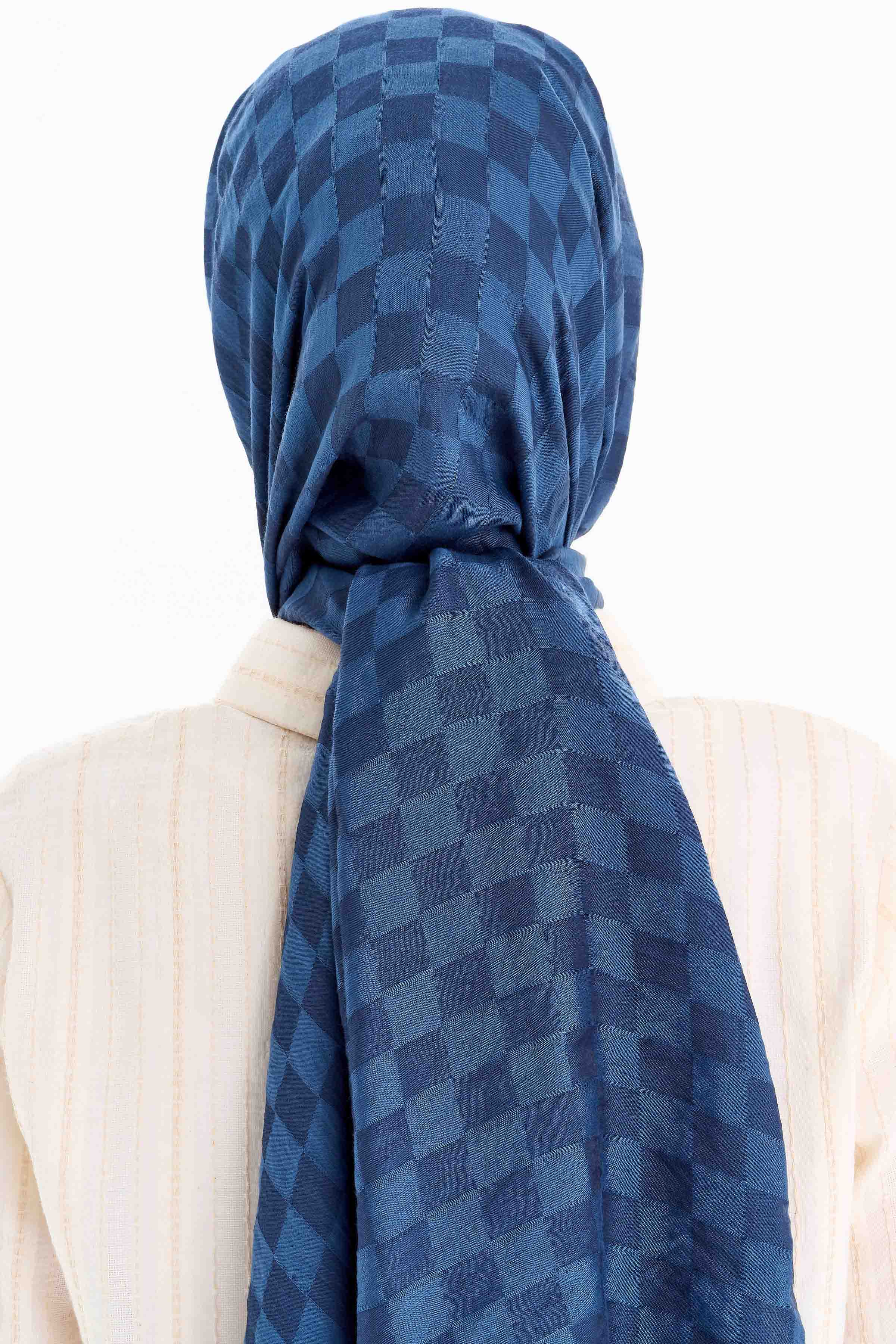 Dama Desen Viskon Şal - İndigo TUGBA