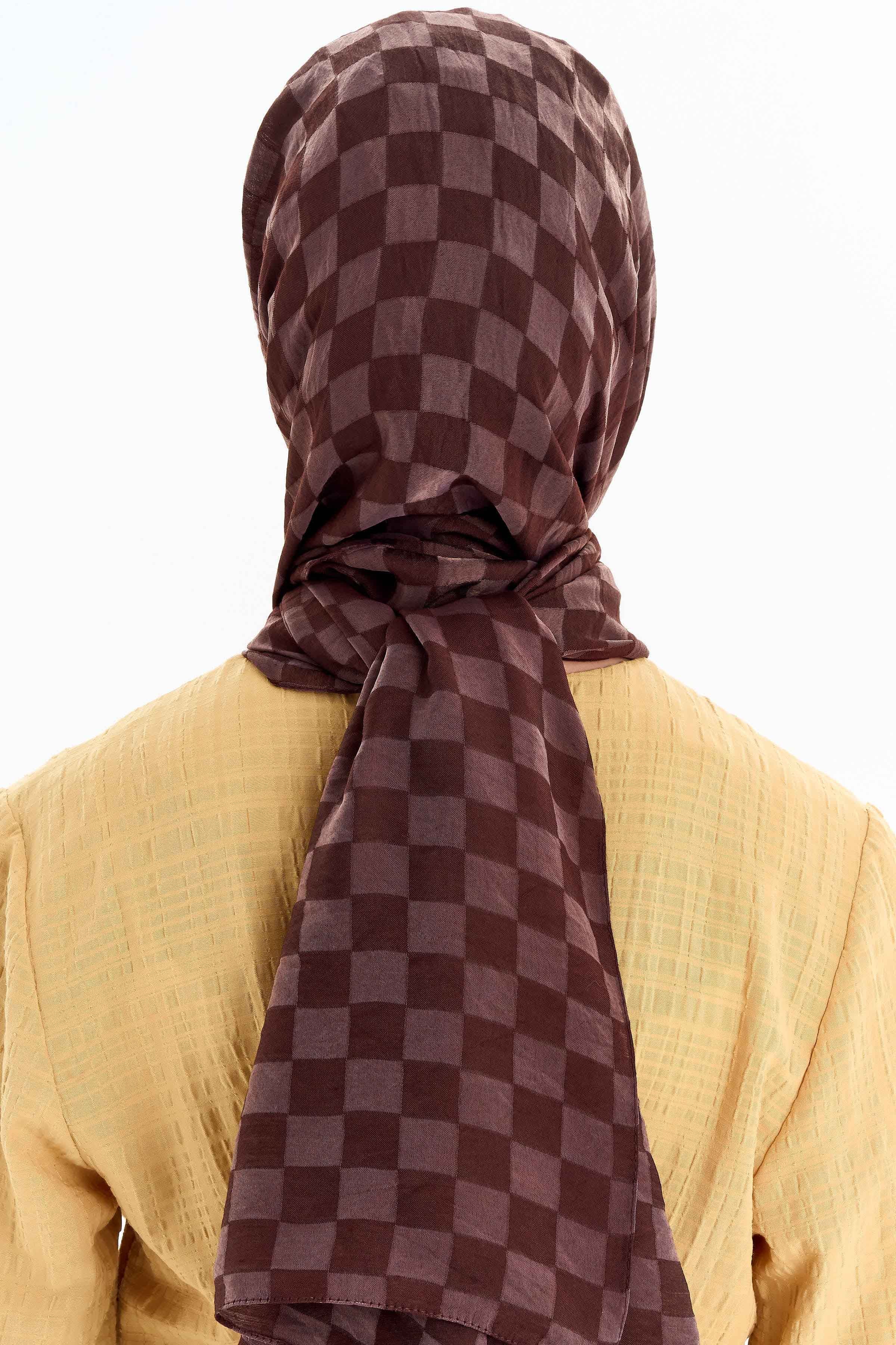 Dama Desen Viskon Şal - Kahve TUGBA