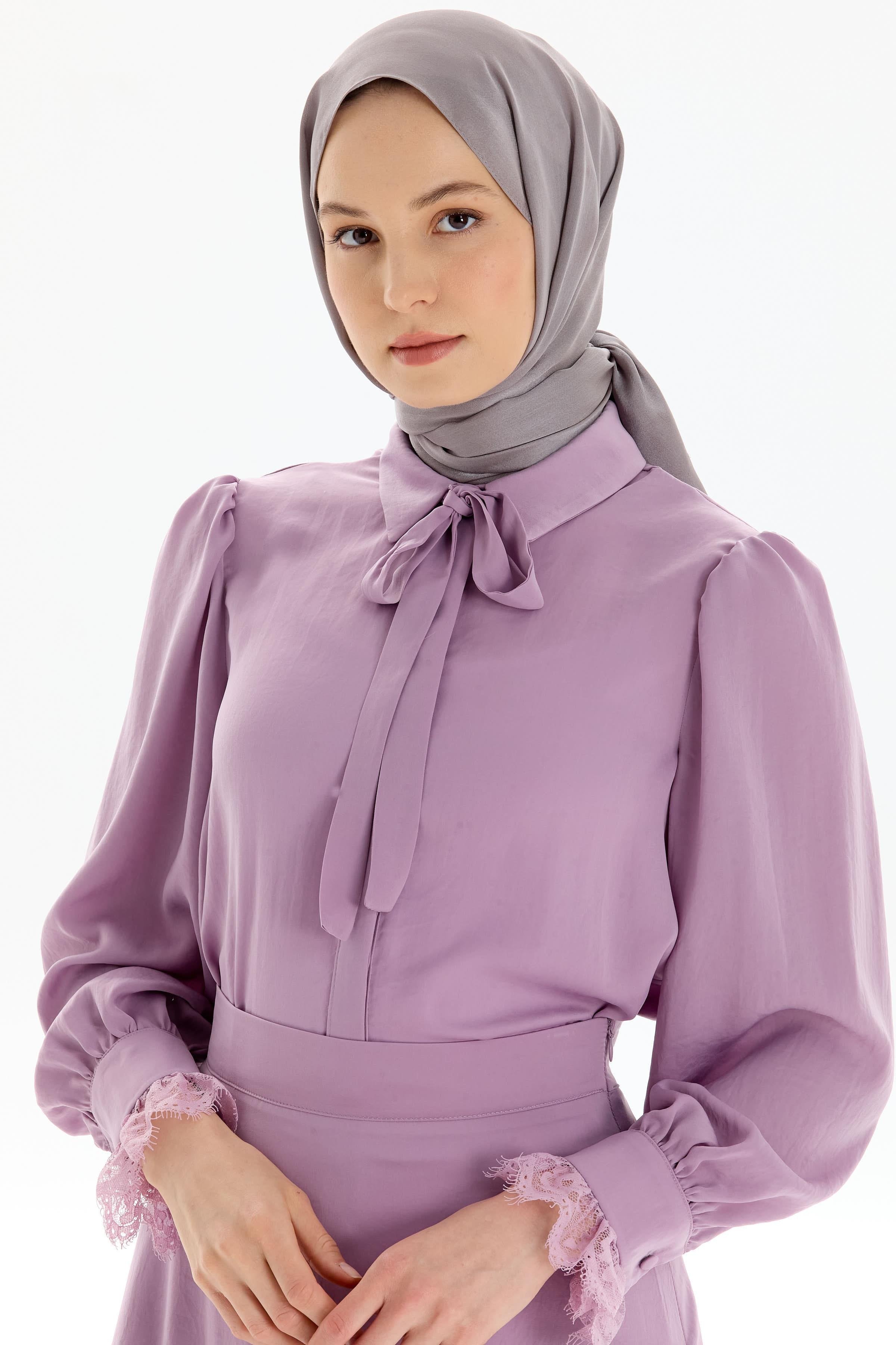 Dantel Detaylı Gömlek Etek Takım - Lila TUGBA