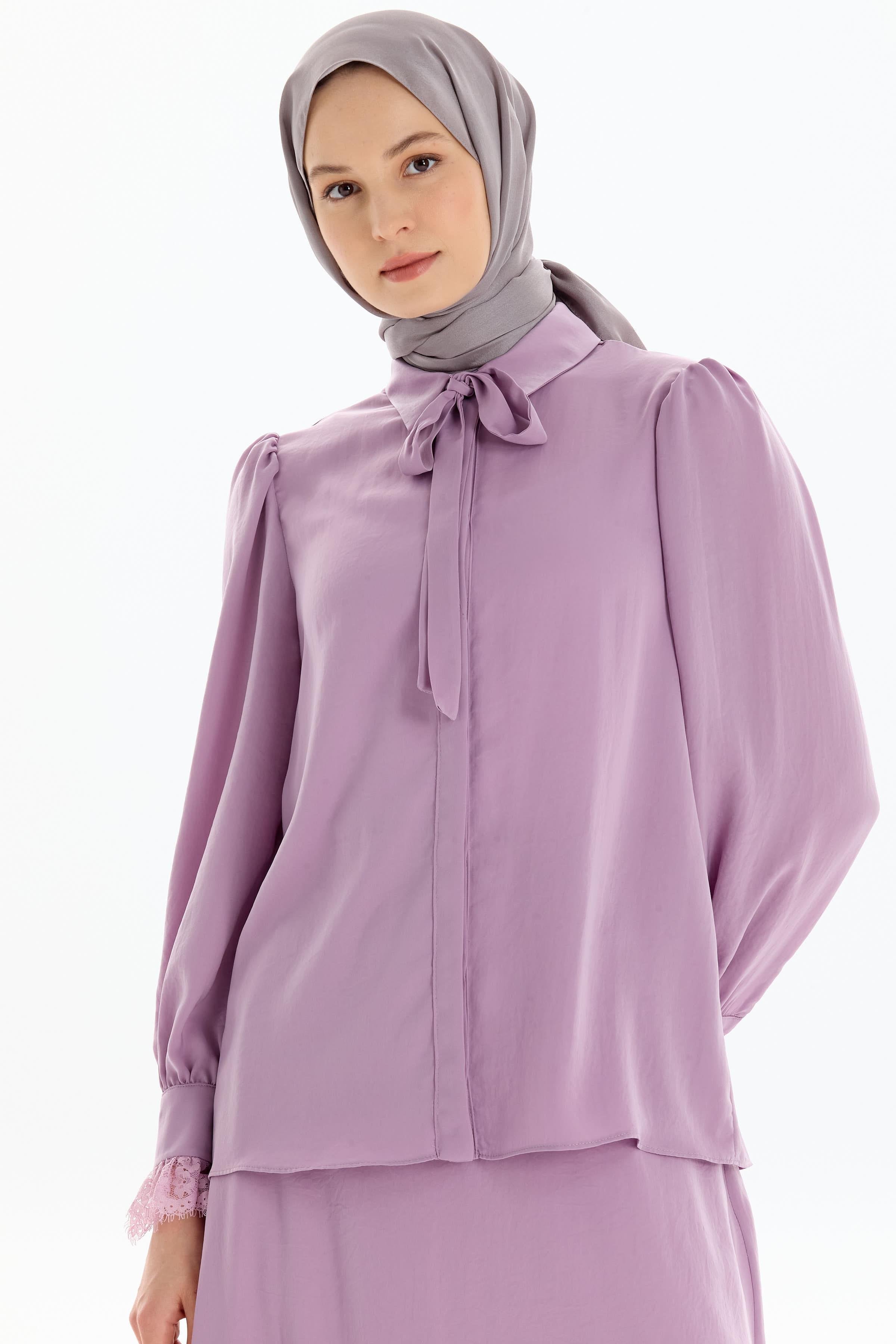 Dantel Detaylı Gömlek Etek Takım - Lila TUGBA