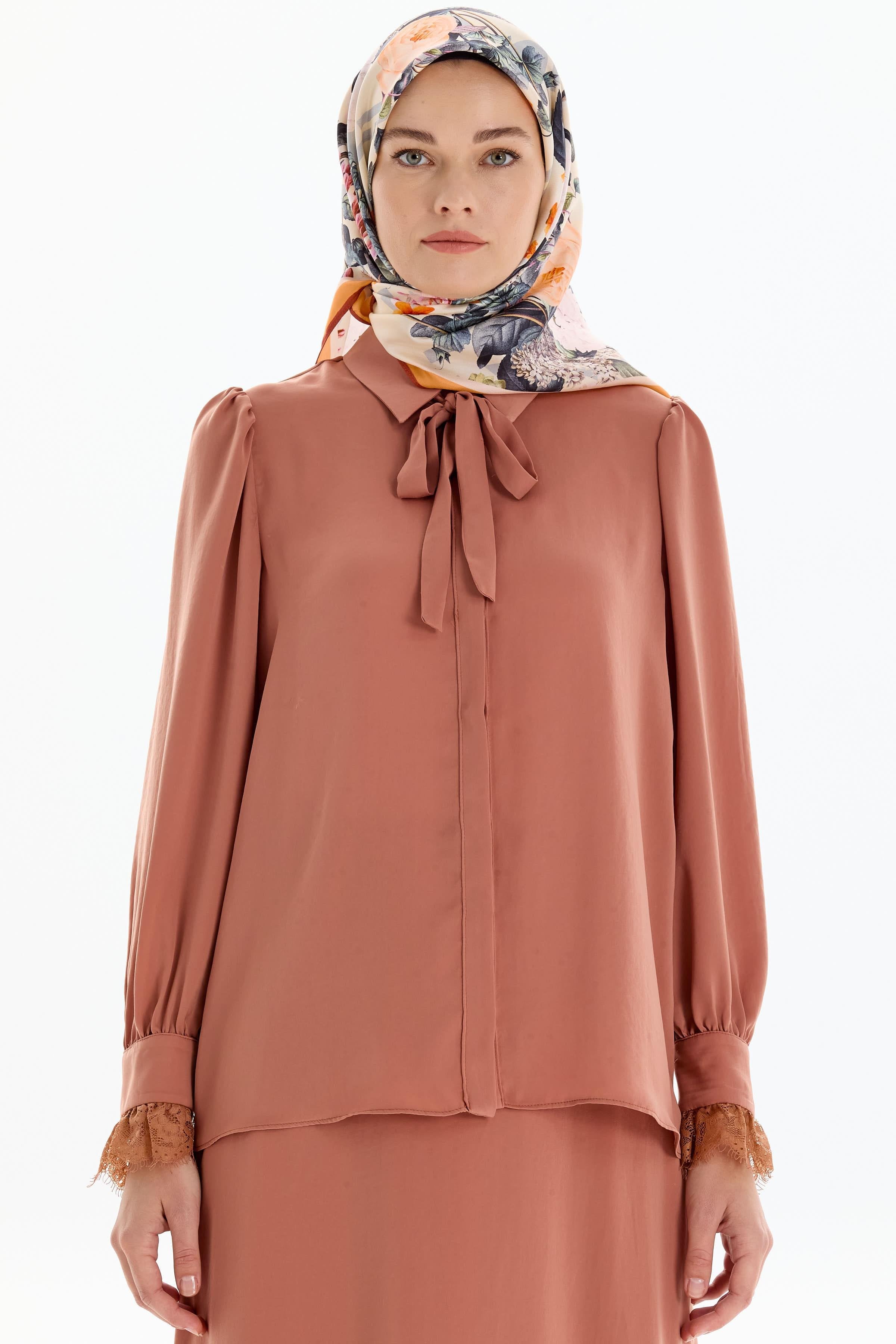 Dantel Detaylı Gömlek Etek Takım - Taba TUGBA