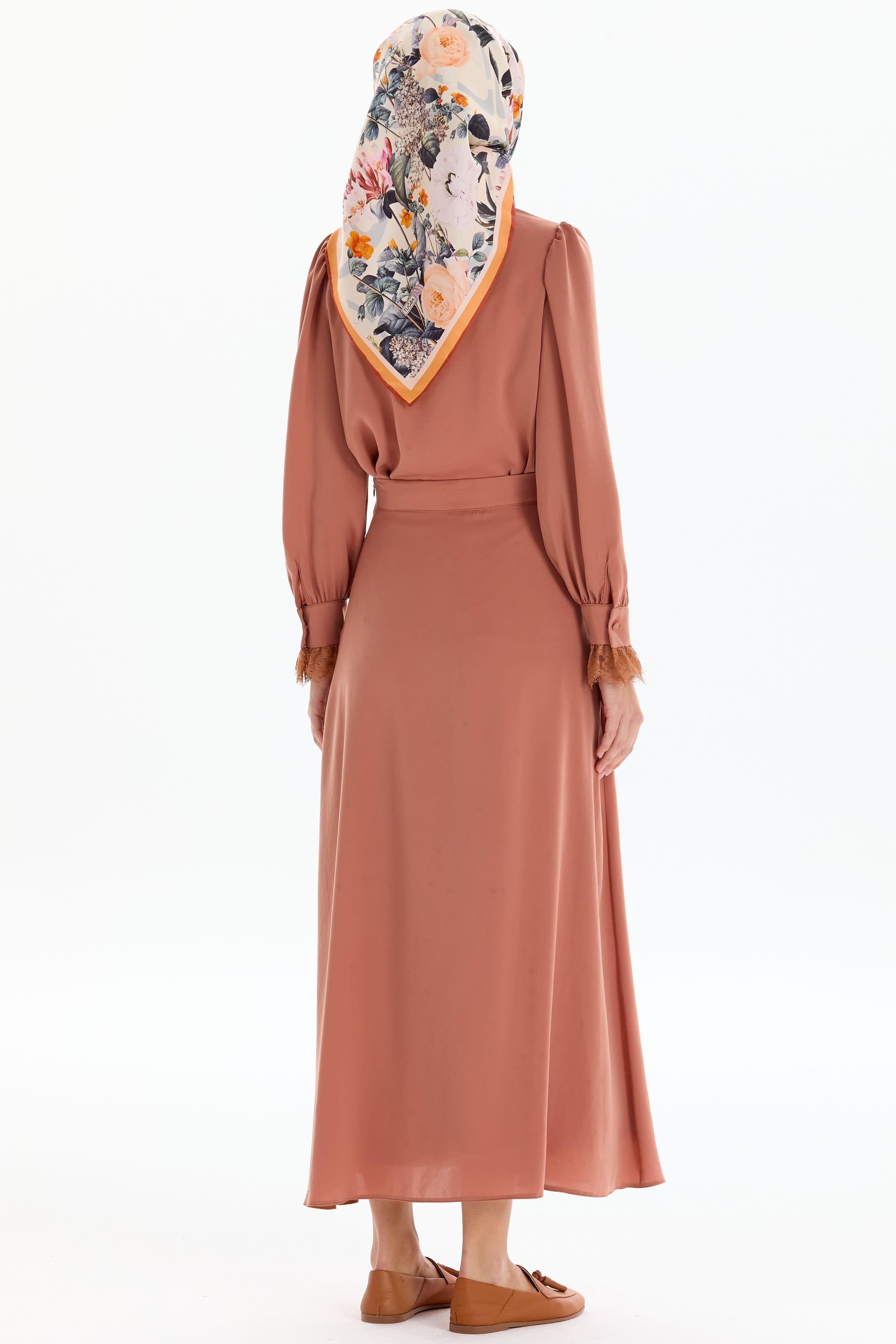 Dantel Detaylı Gömlek Etek Takım - Taba TUGBA