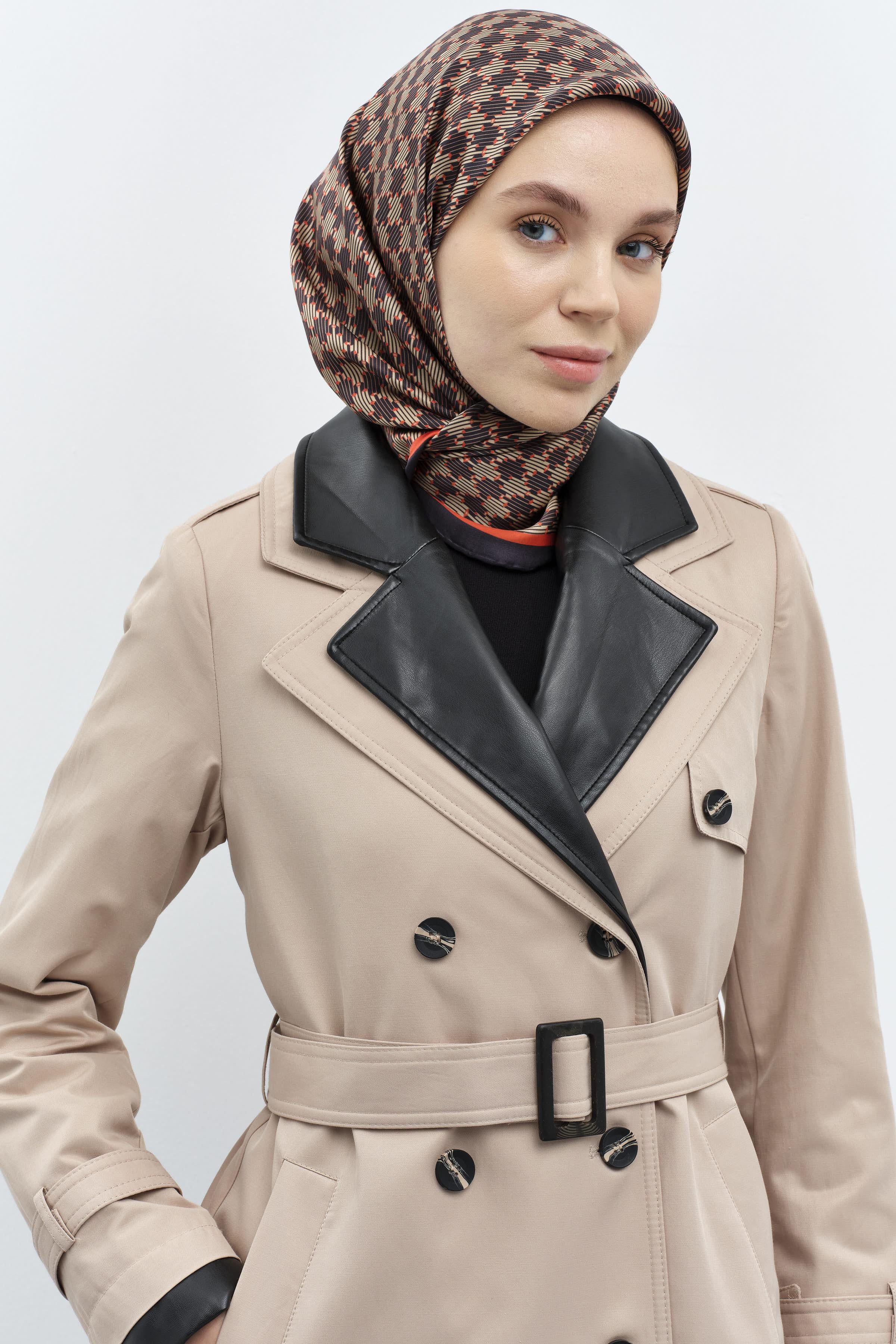 Deri Garnili Çift Yakalı Trençkot - Taş TUGBA