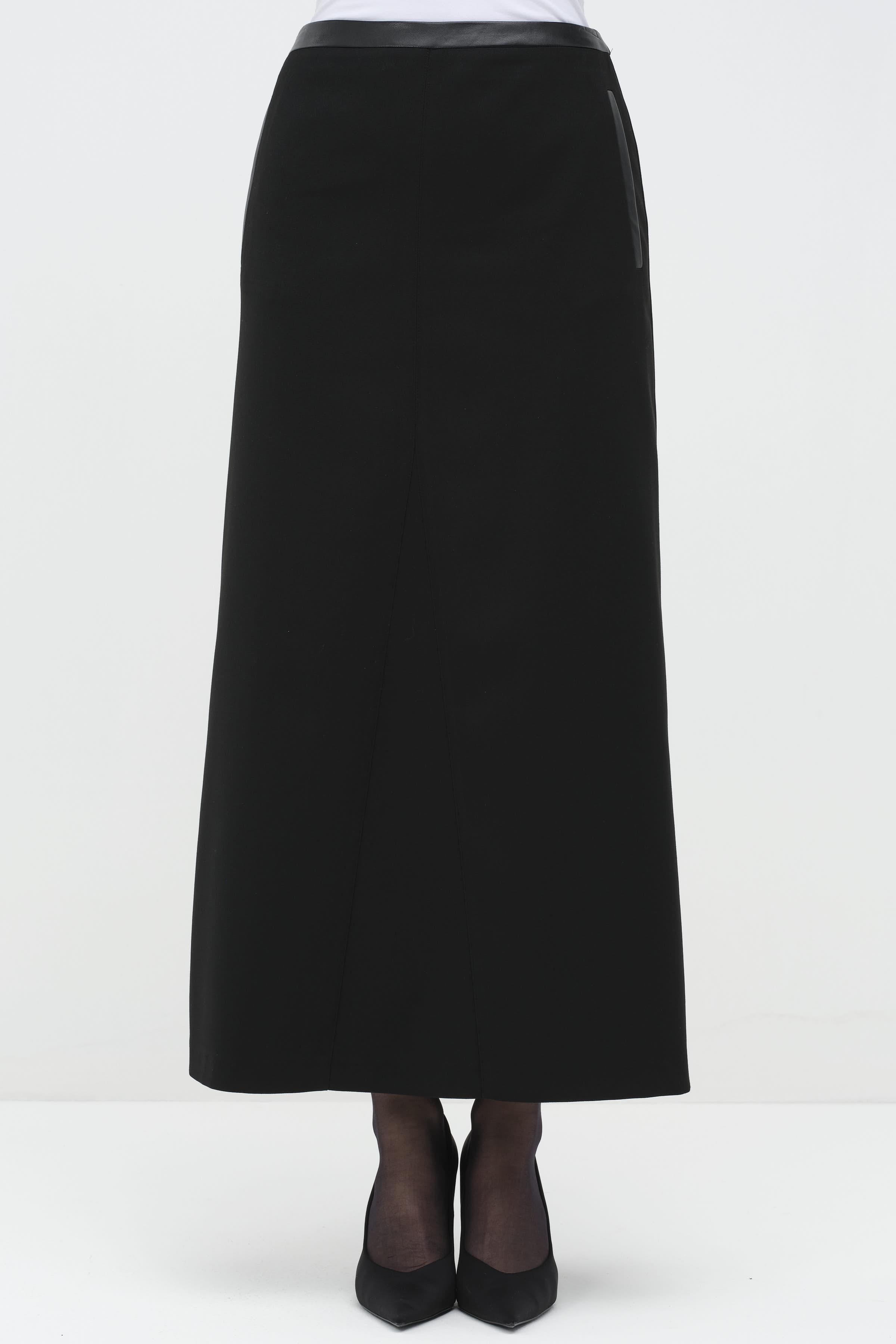 Deri Garnili Fleto Cepli Etek - Siyah TUGBA