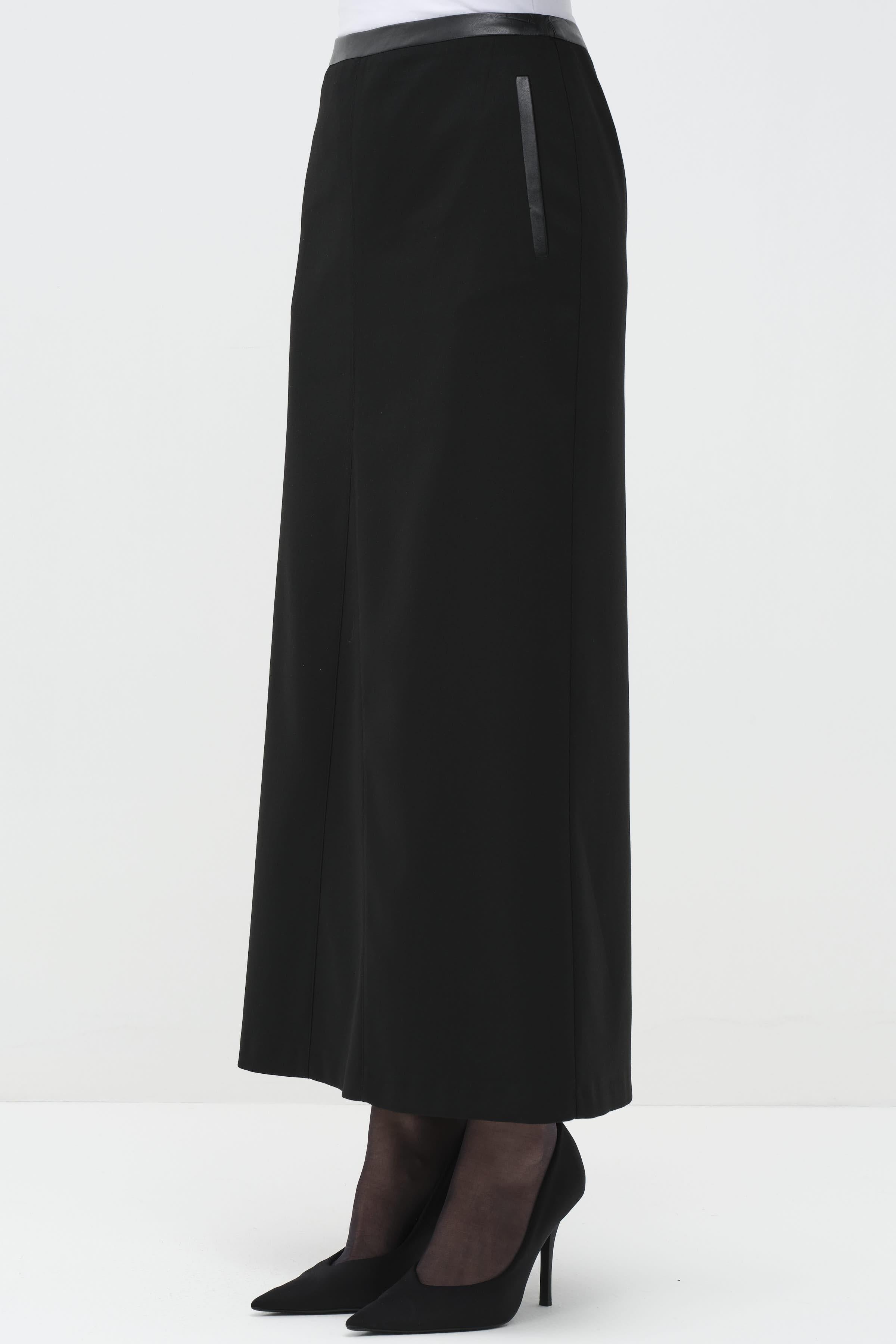 Deri Garnili Fleto Cepli Etek - Siyah TUGBA