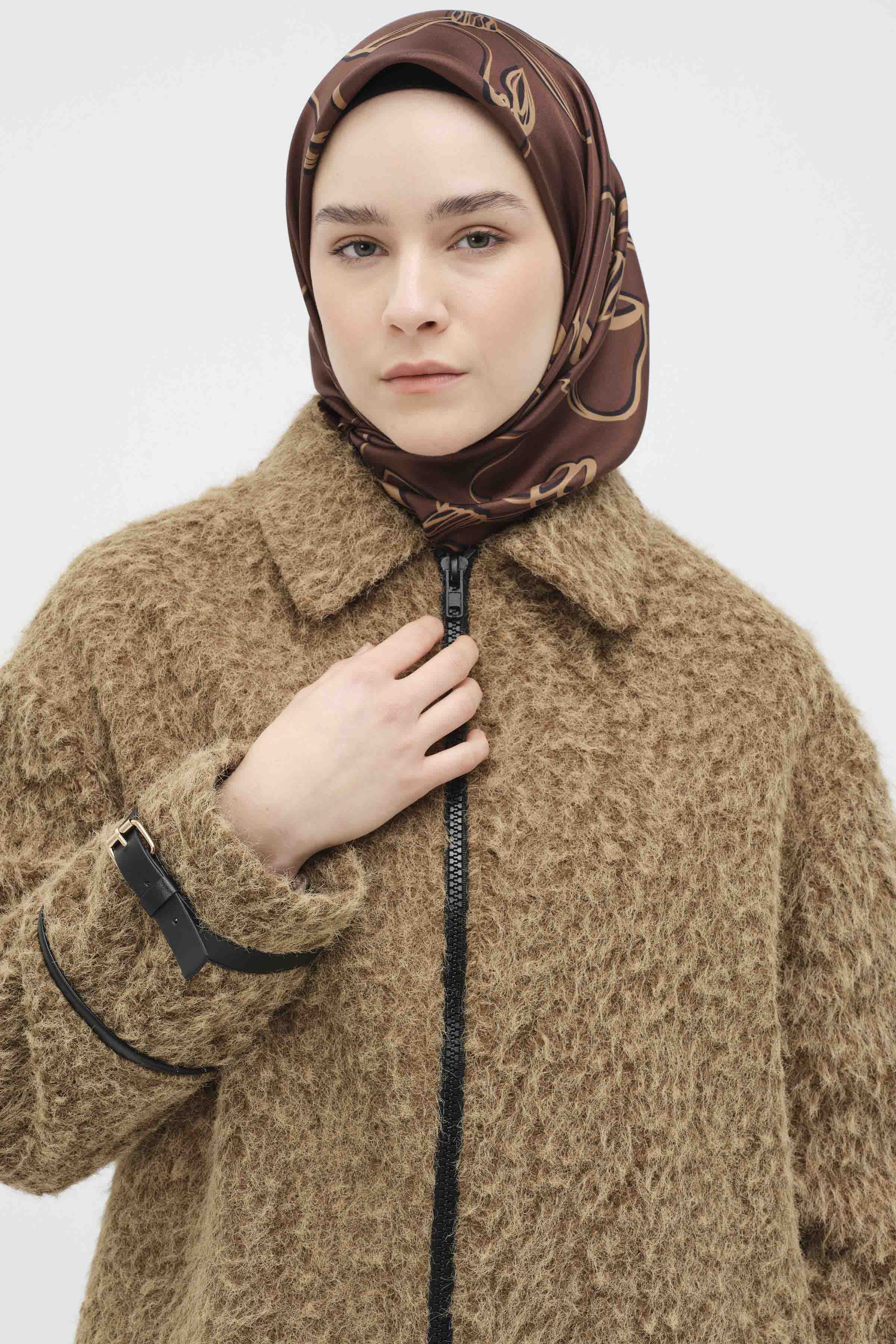 Deri Garnili Kol Bant Detaylı Kaban - Camel TUGBA