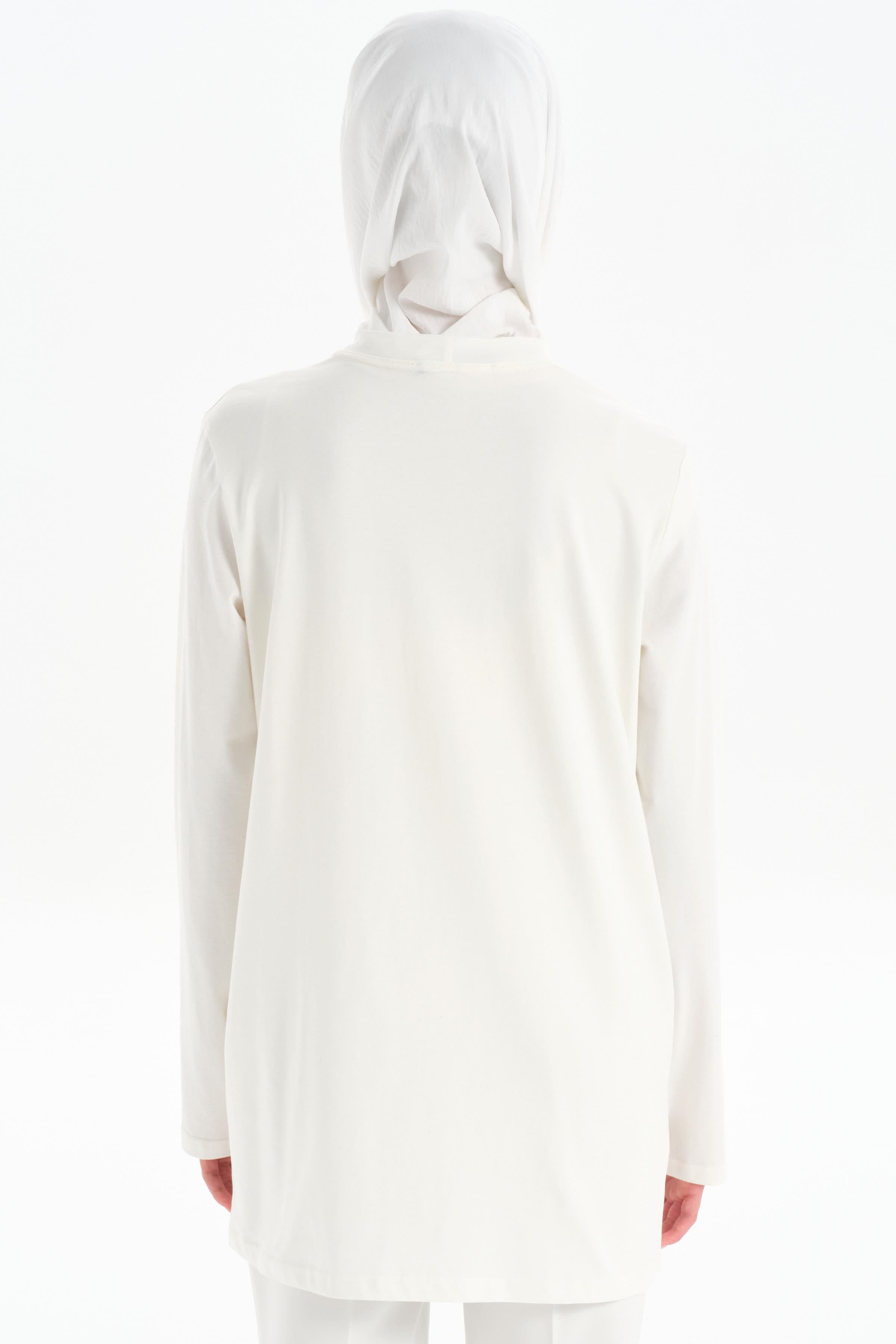 Desen Baskılı Örme Bluz - Beyaz TUGBA