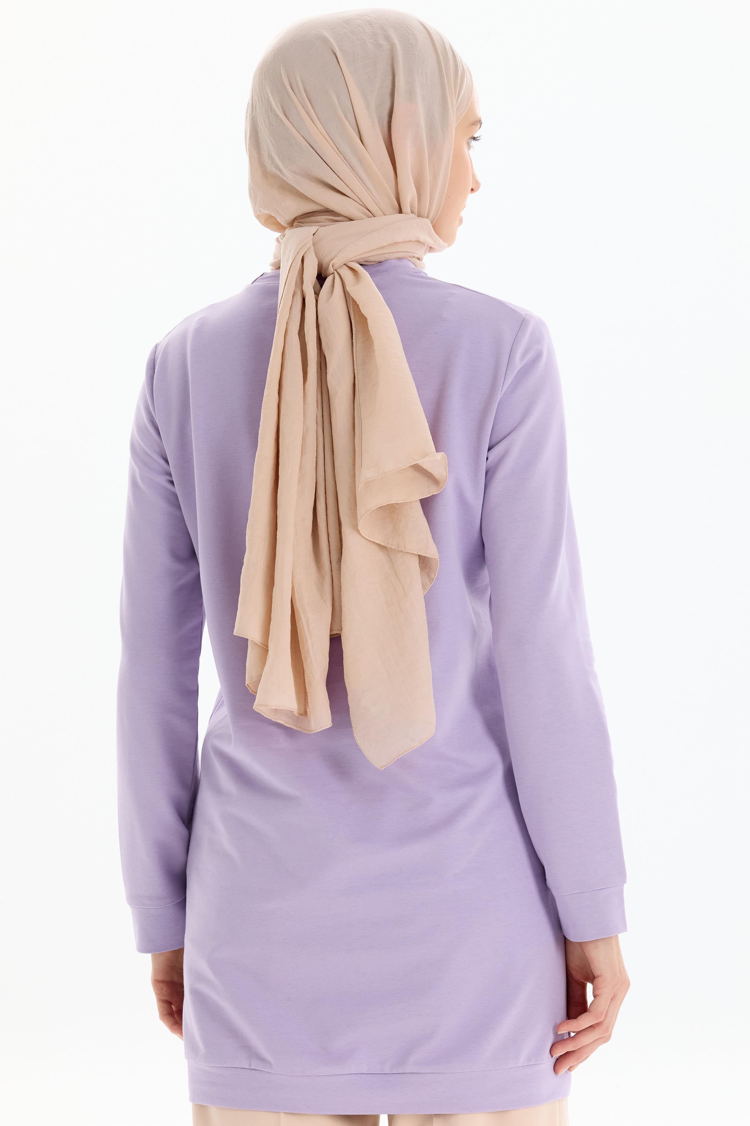 Desen Baskılı Taşlı Sweat - Lila TUGBA