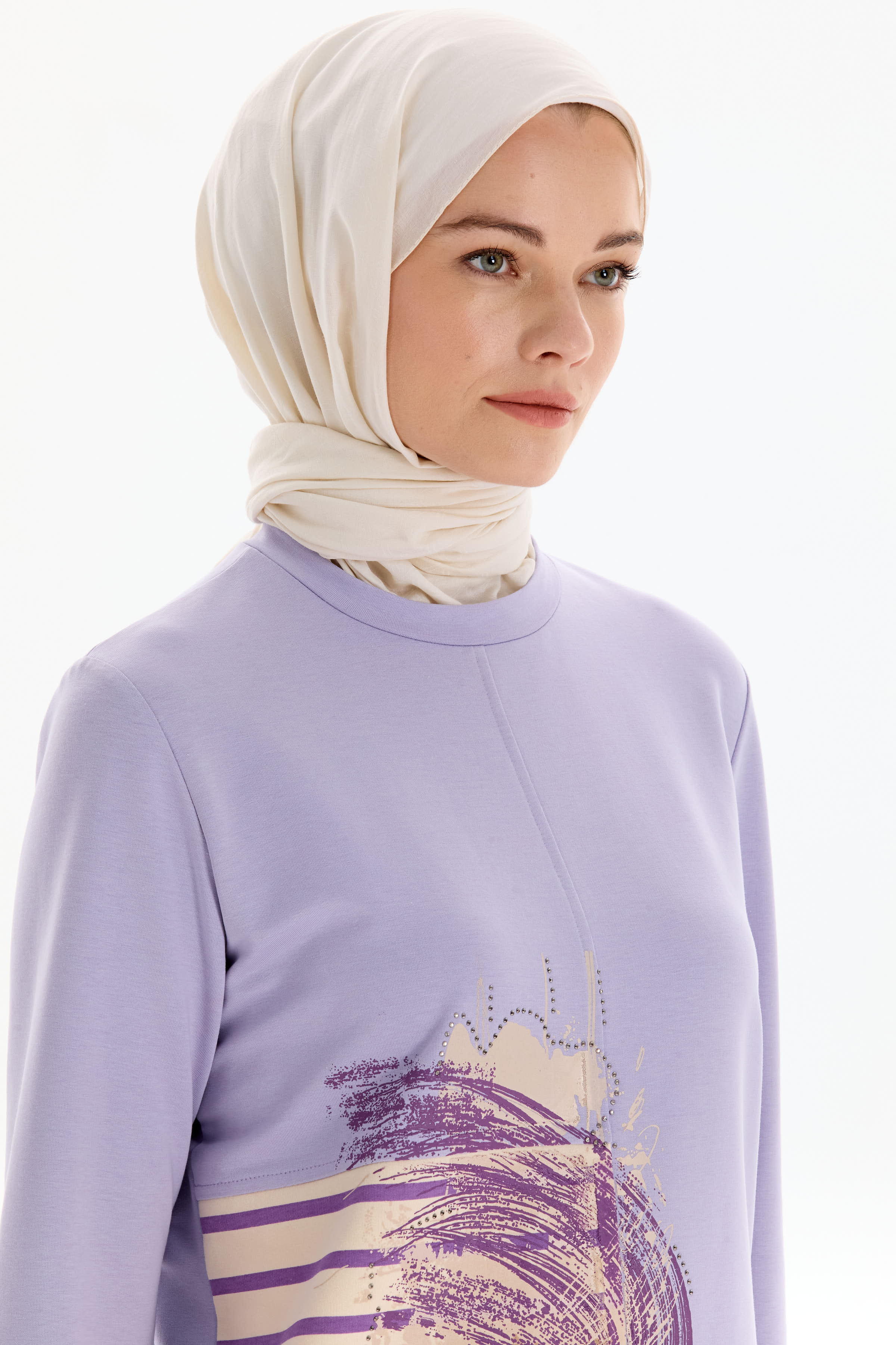 Desen Baskılı Tunik Pantolon Takım - Lila TUGBA