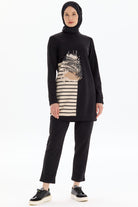 Desen Baskılı Tunik Pantolon Takım - Siyah TUĞBA