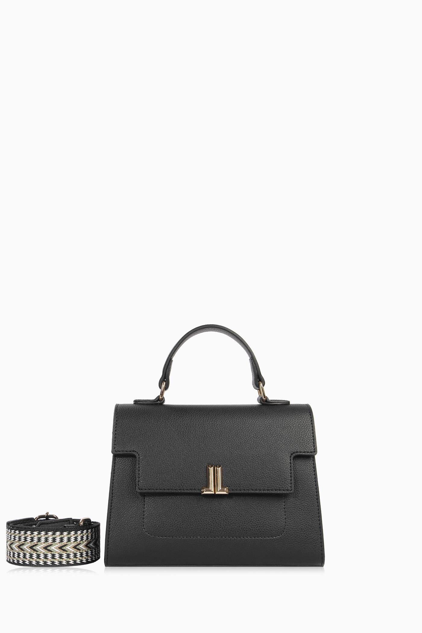 Desenli Askılı Çanta - Siyah TUGBA