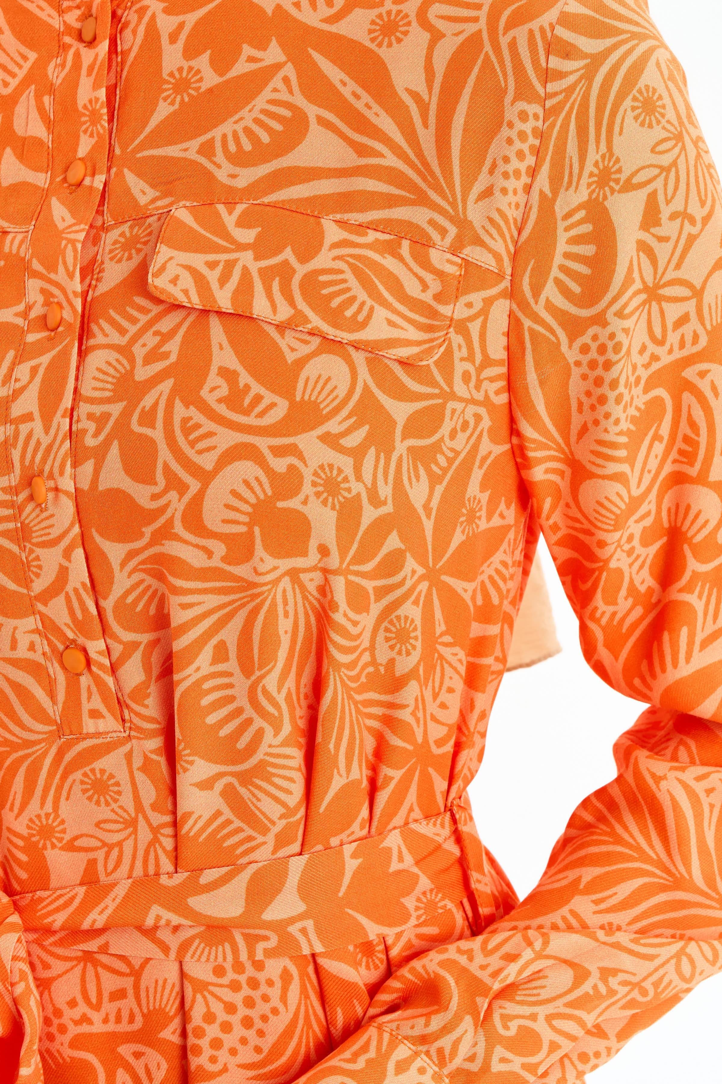 Desenli Bel Kuşaklı Elbise - Turuncu TUGBA