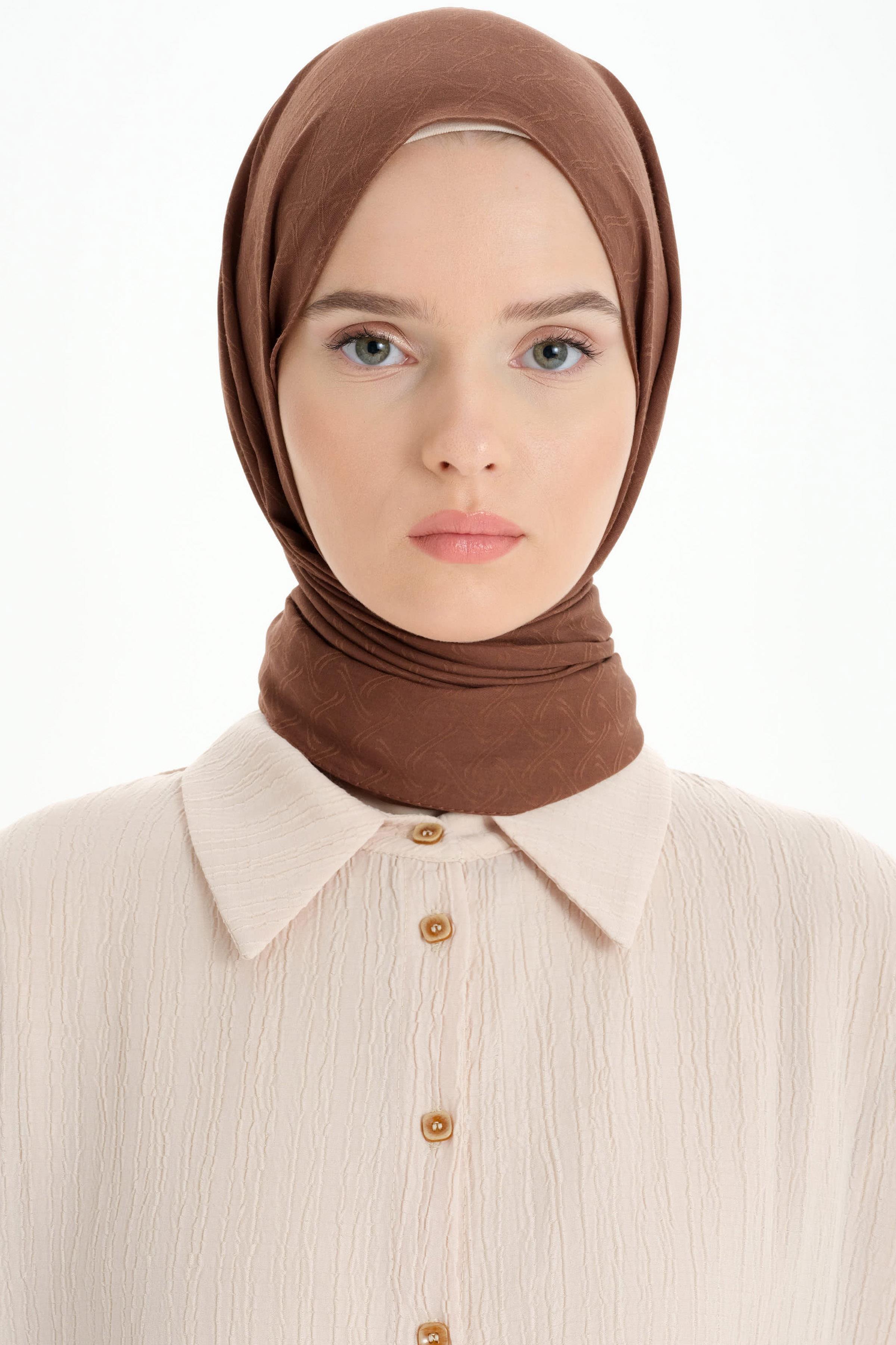 Dairesel Desen Pamuk Şal - Açık Kahve TUGBA