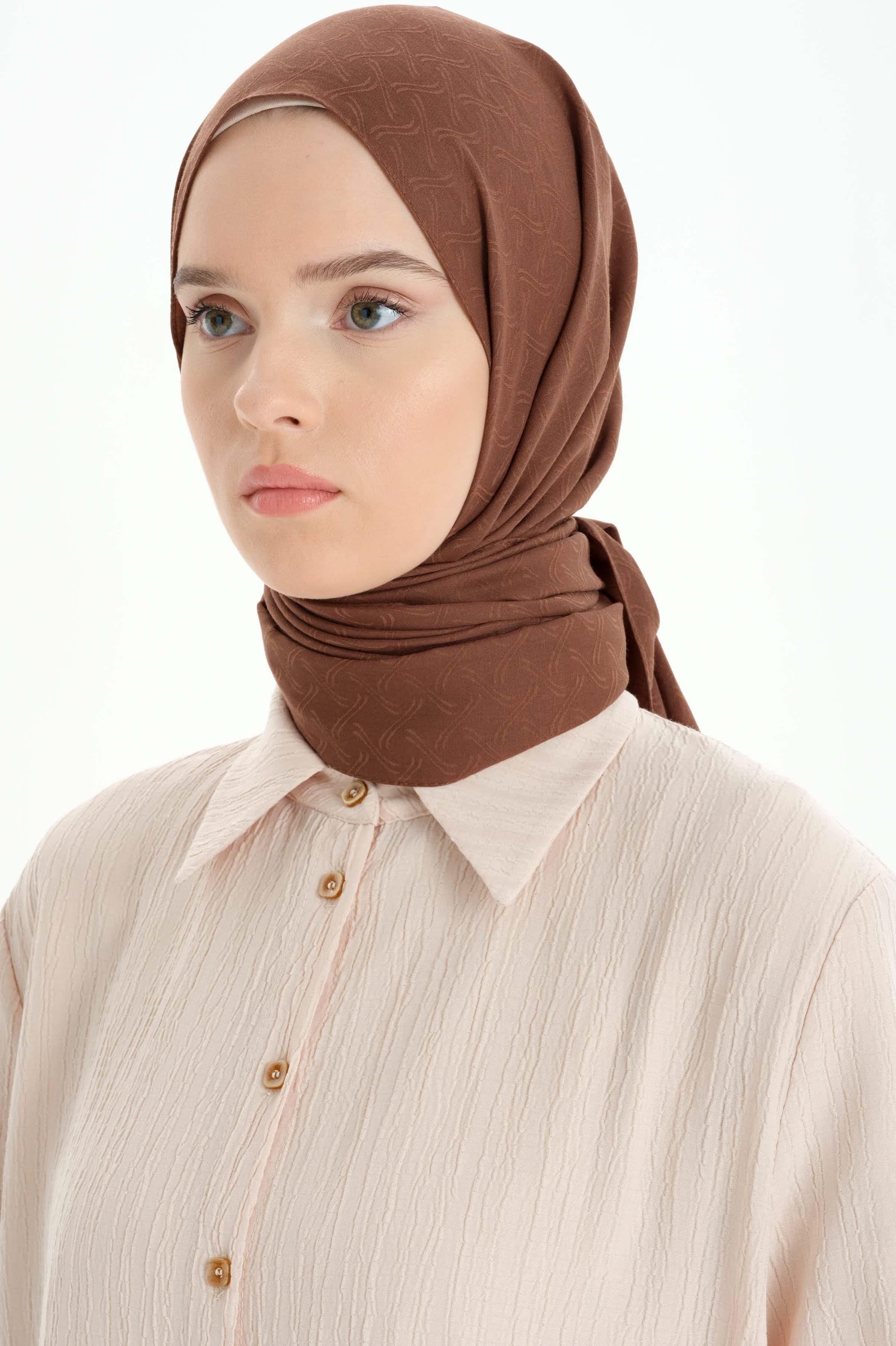 Dairesel Desen Pamuk Şal - Açık Kahve TUGBA