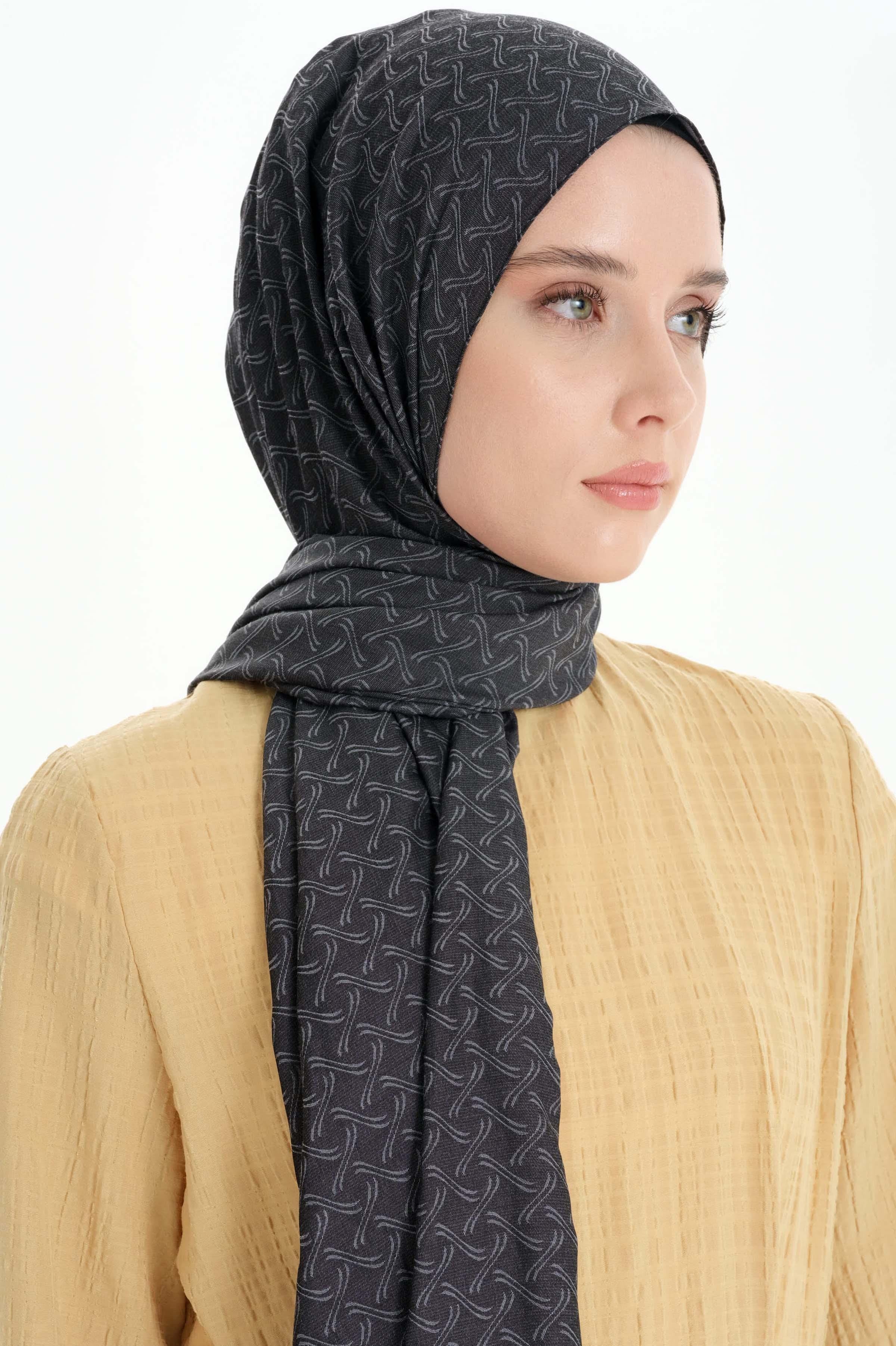 Dairesel Desen Pamuk Şal - Antrasit TUGBA