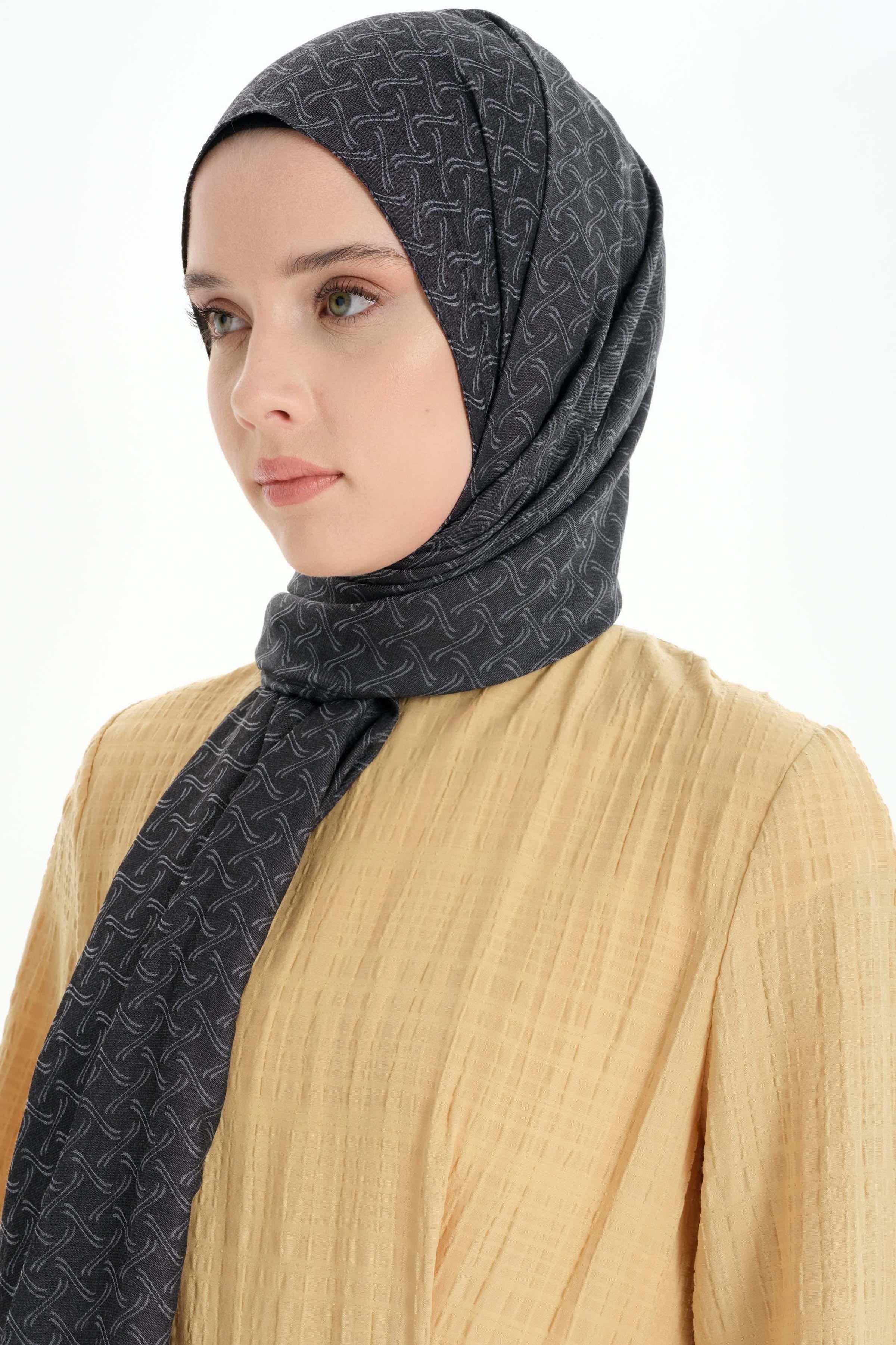 Dairesel Desen Pamuk Şal - Antrasit TUGBA