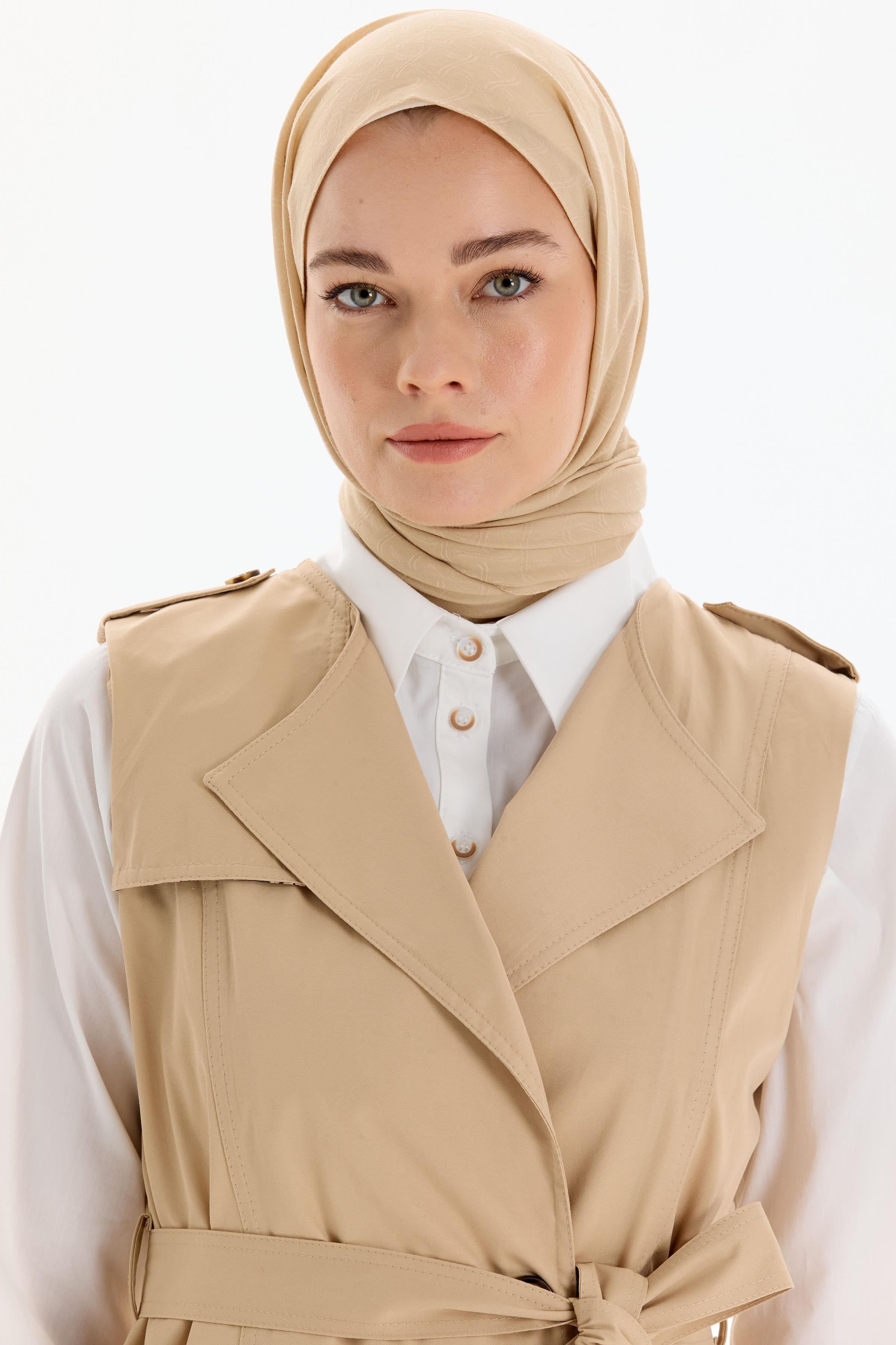 Dairesel Desen Pamuk Şal - Bej TUGBA