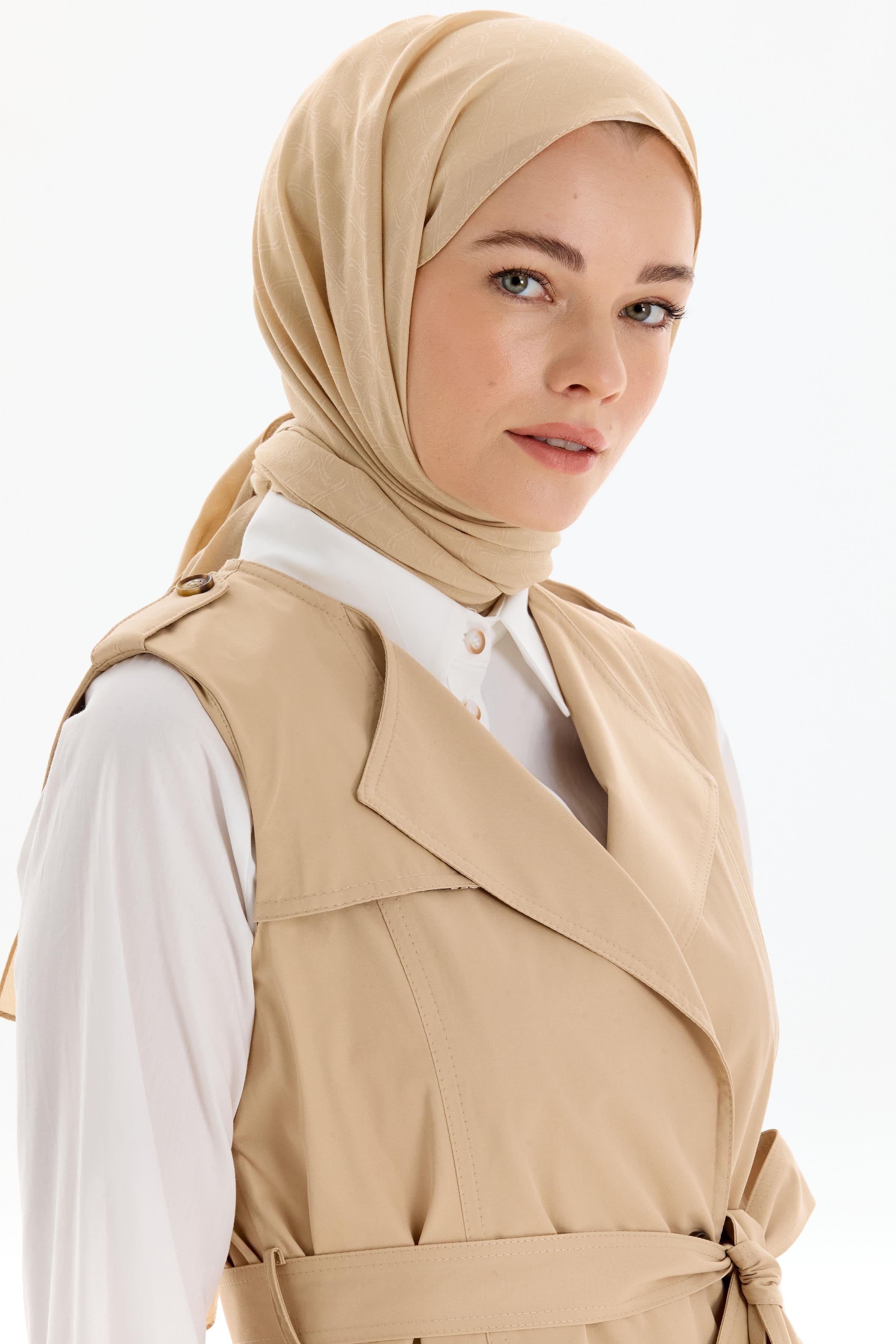 Dairesel Desen Pamuk Şal - Bej TUGBA