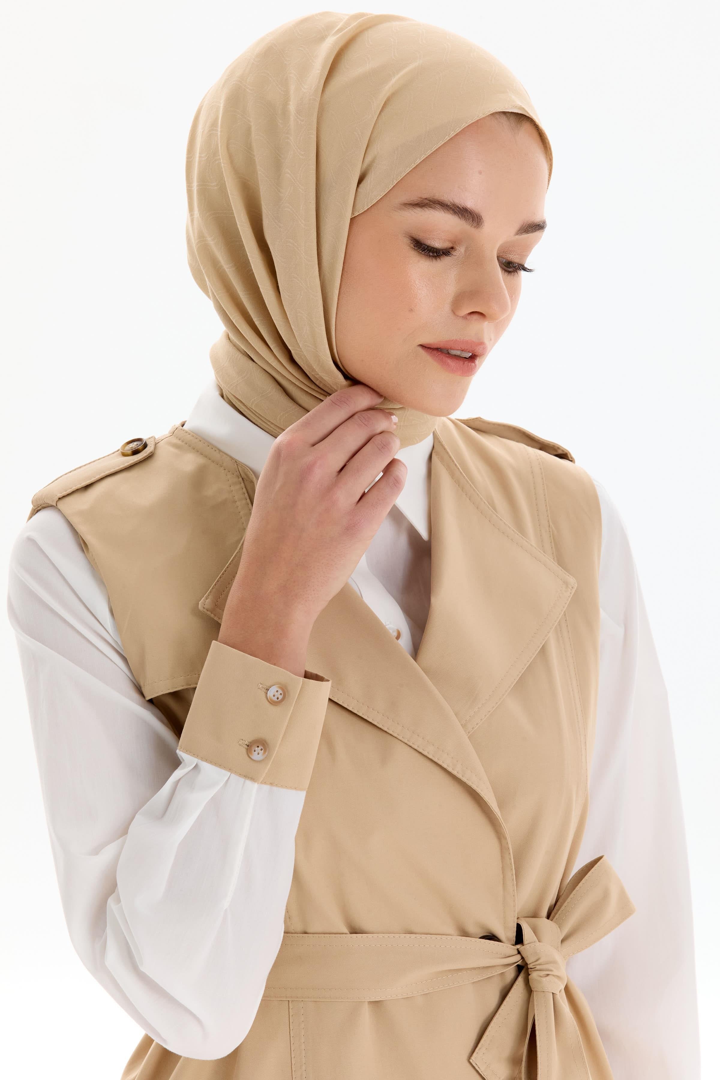 Dairesel Desen Pamuk Şal - Bej TUGBA