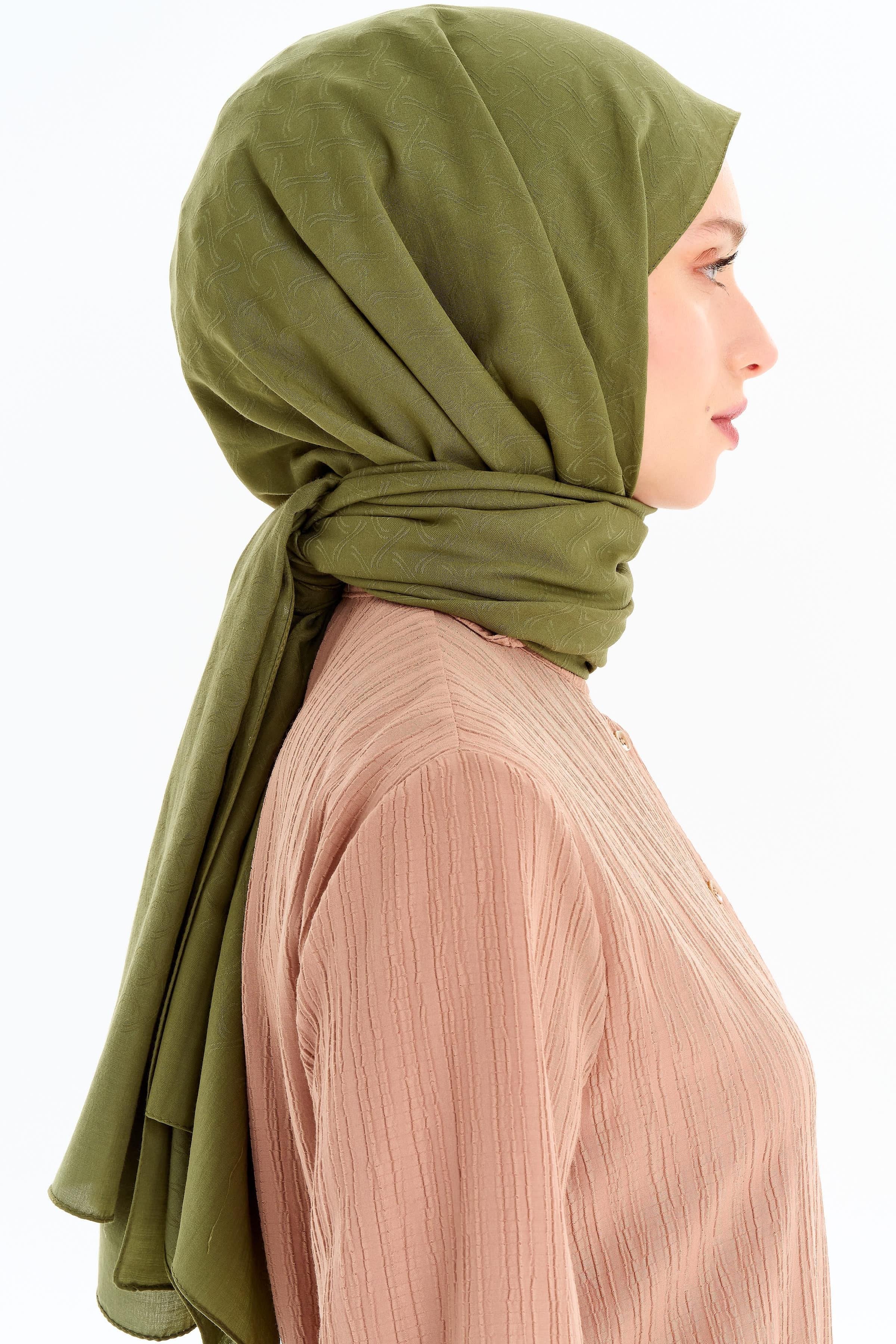 Dairesel Desen Pamuk Şal - Haki TUGBA