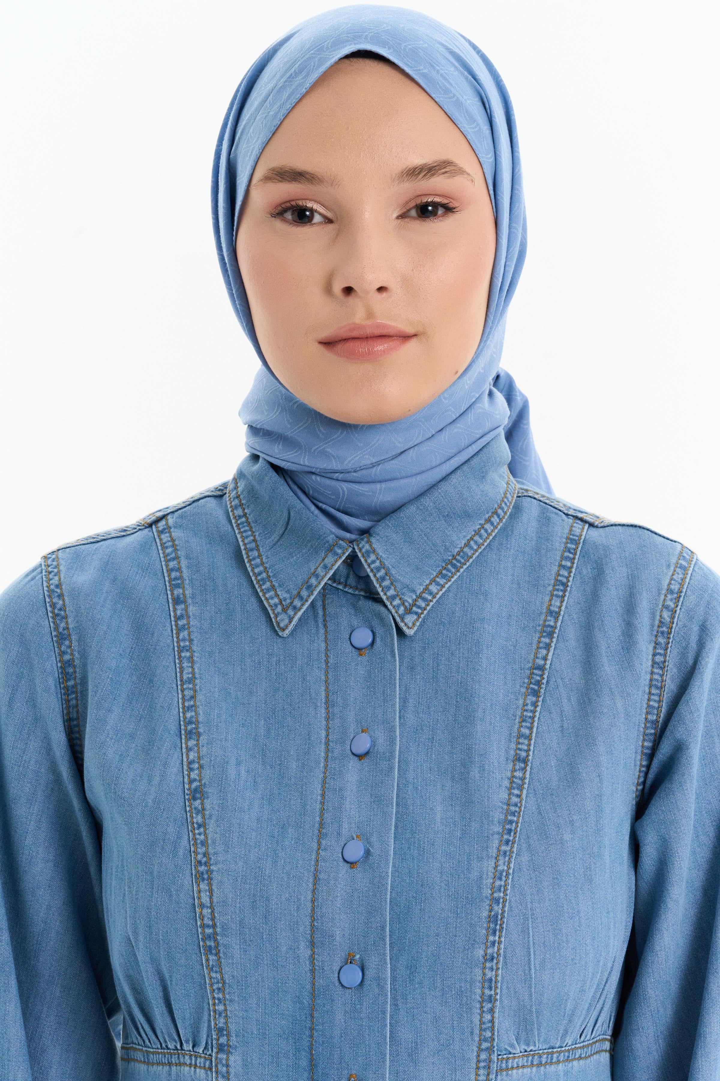 Dairesel Desen Pamuk Şal - İndigo TUGBA