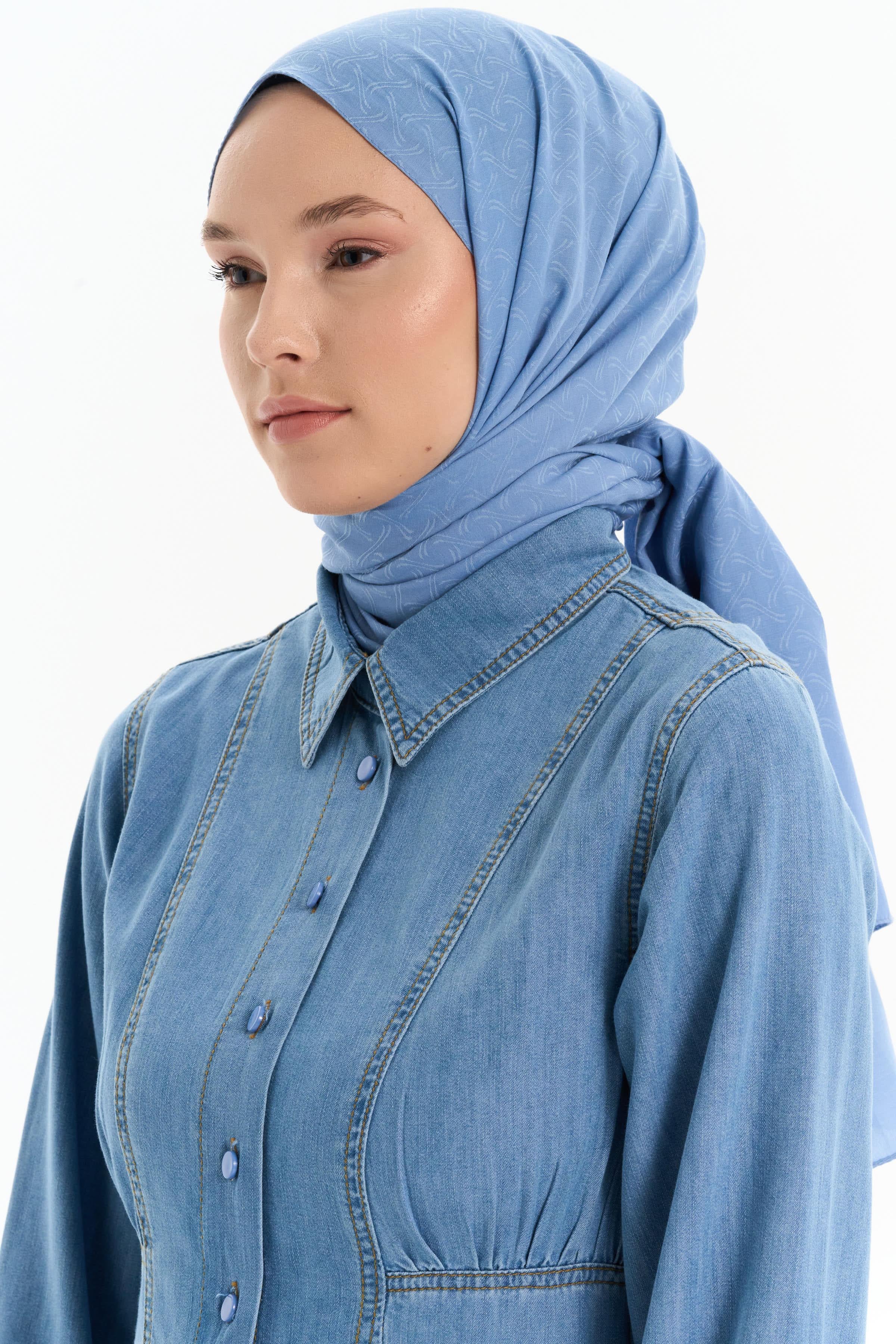 Dairesel Desen Pamuk Şal - İndigo TUGBA