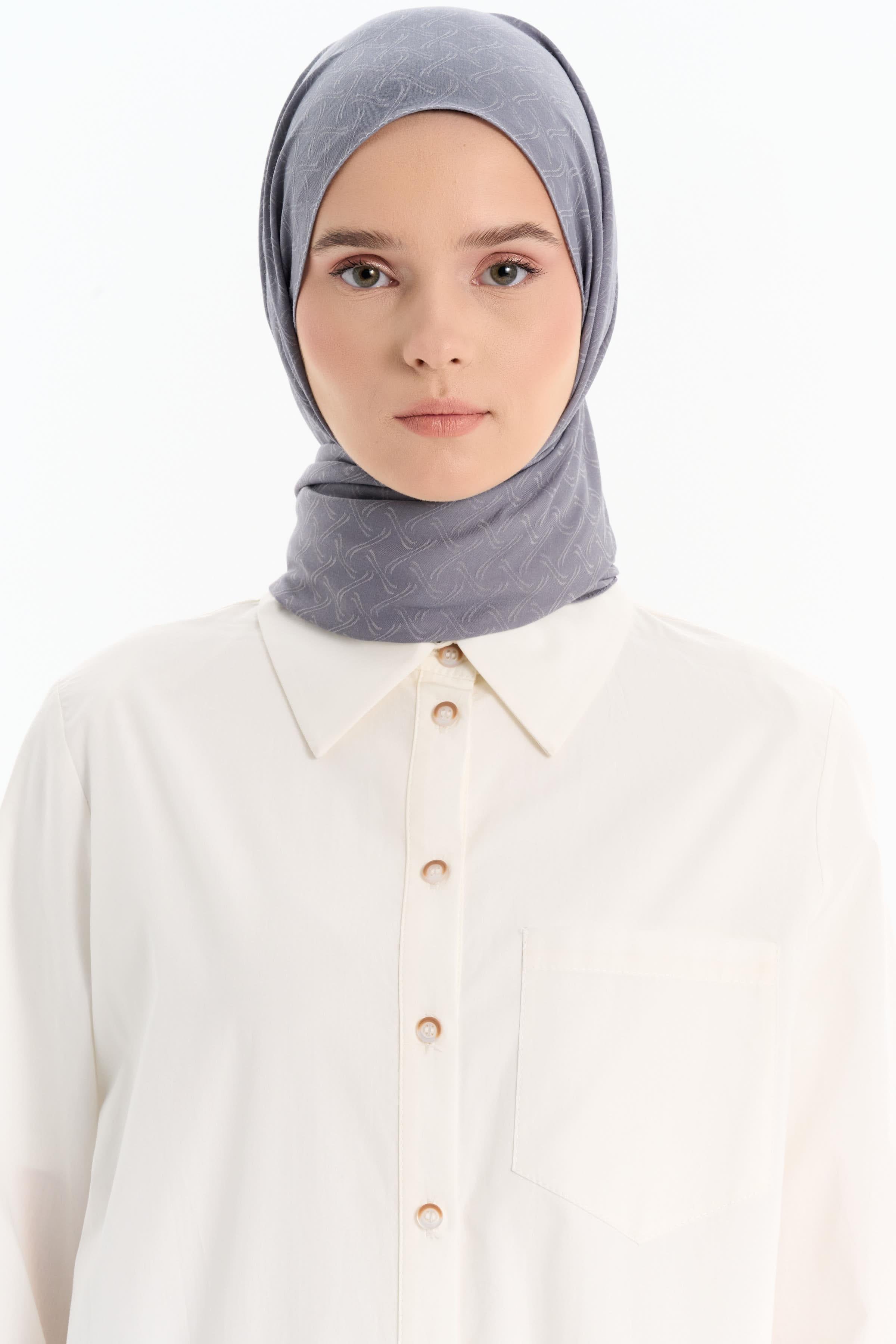 Dairesel Desen Pamuk Şal - Koyu Gri TUGBA